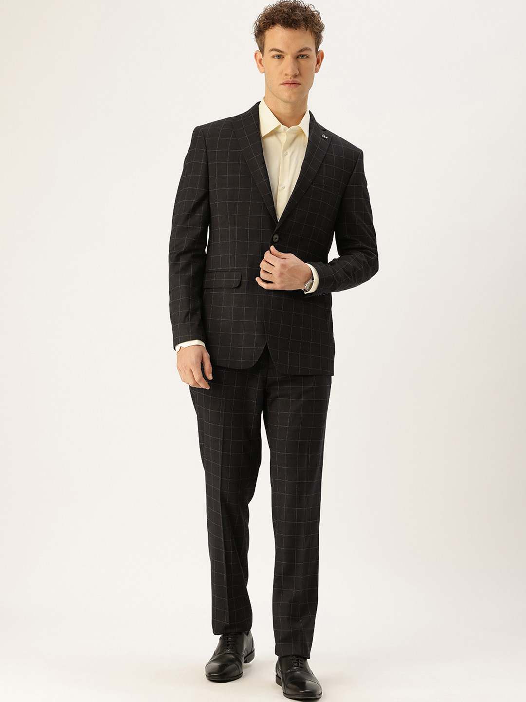 Peter England Neo Slim Fit Checked Single Breasted Two-Piece Formal Suit