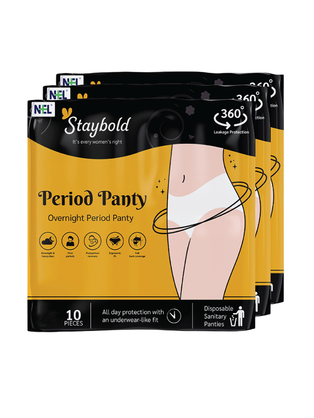 Staybold Set Of 3 Super Absorbent Disposable Period Panties - S/M - 10Pcs Each