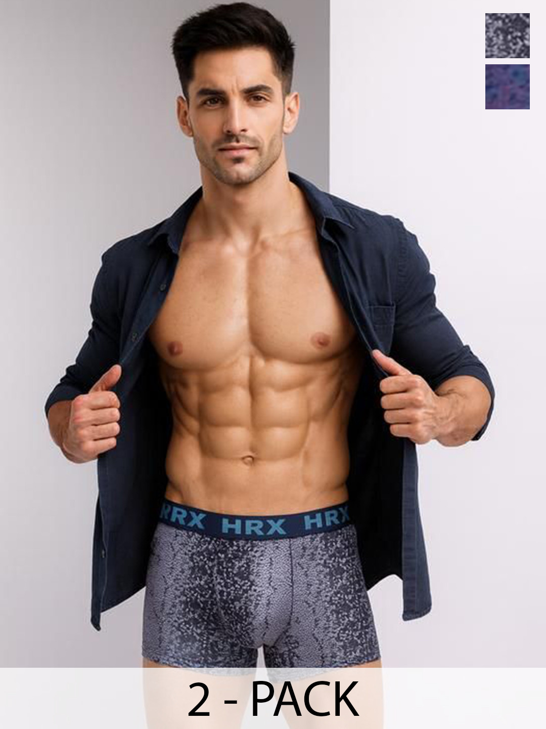 HRX by Hrithik Roshan Pack Of 2 Printed Trunks RE-HTO-PV-Print-105-106-S-Skyblue/purple
