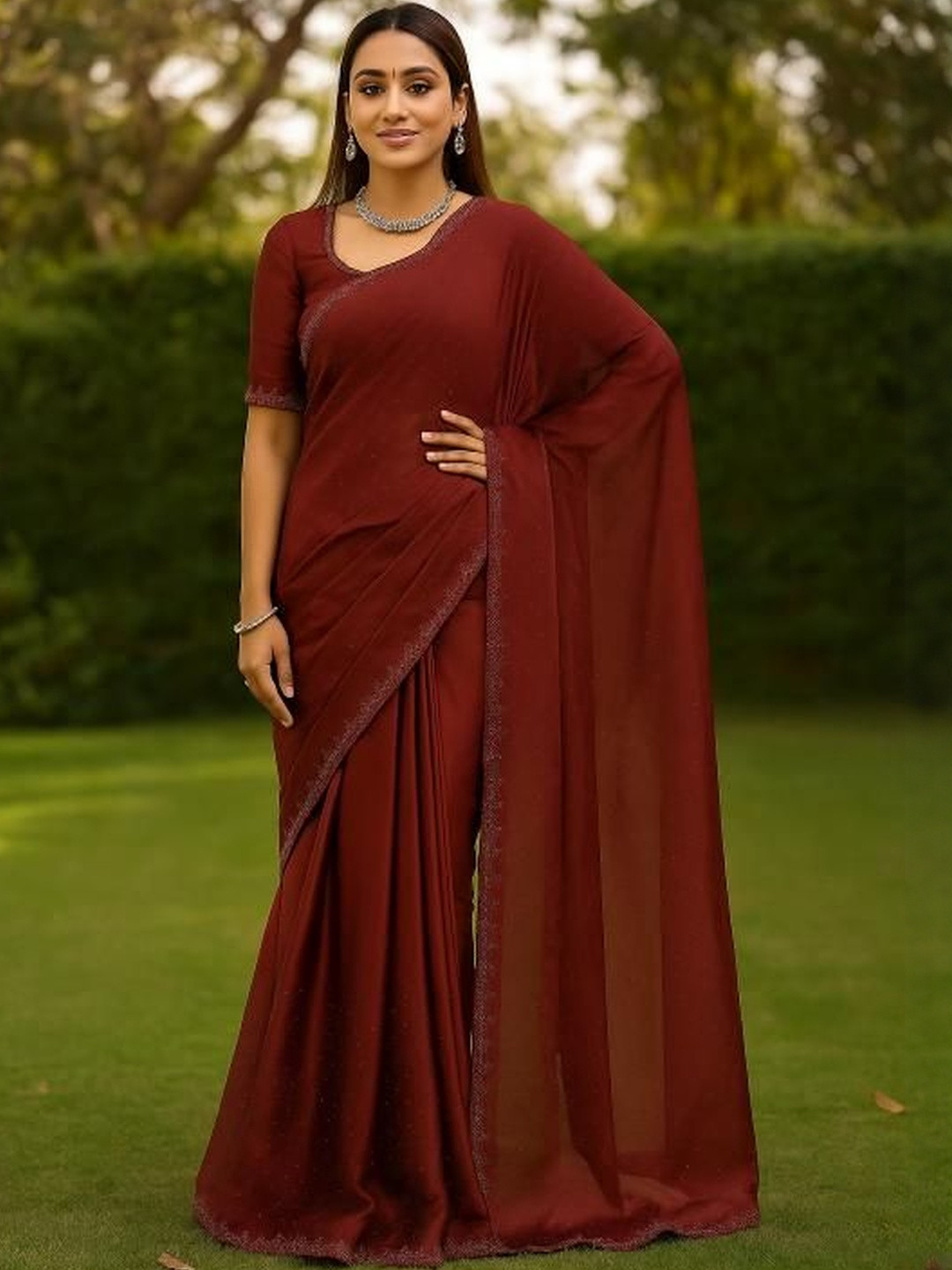 Moda Rapido Red Art Silk Embellished Sarees