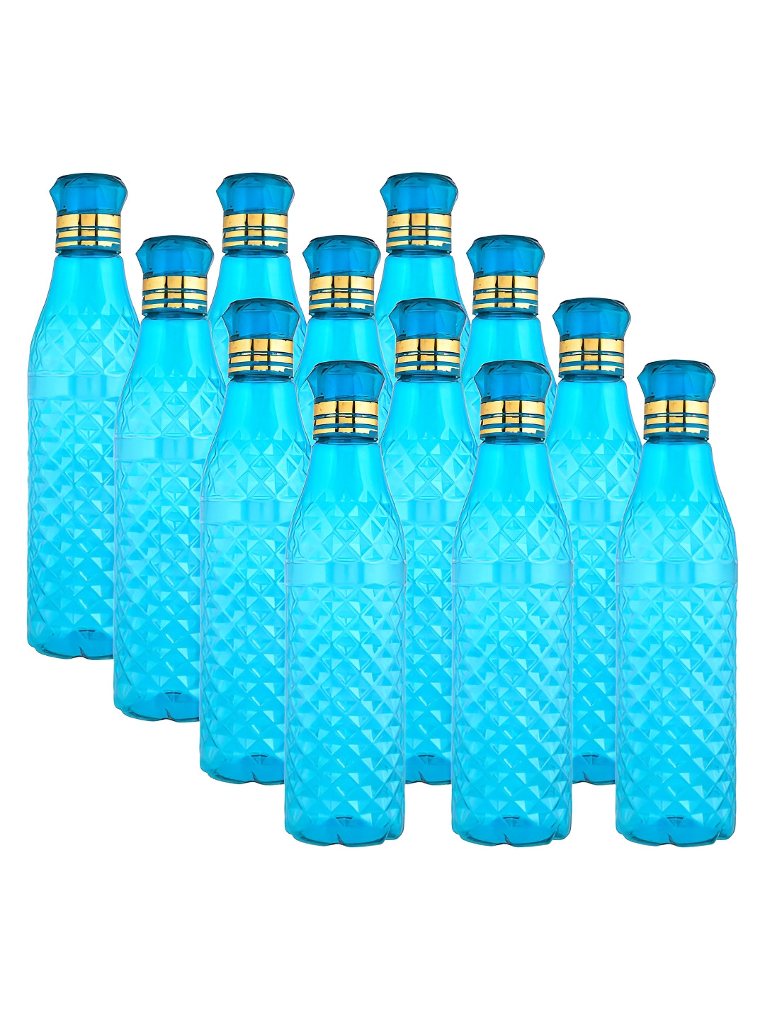 Aura Blue & Gold-Toned 12 Pieces Textured Water Bottles-1 L Each