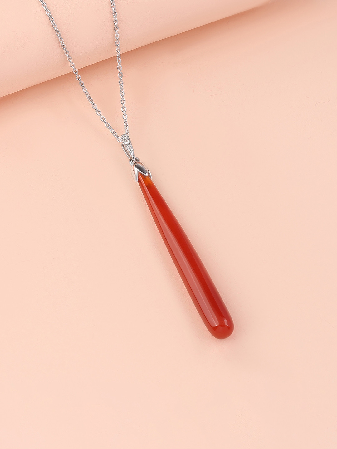 Ornate Jewels 925 Silver Red Onyx Drop Pendant with Chain