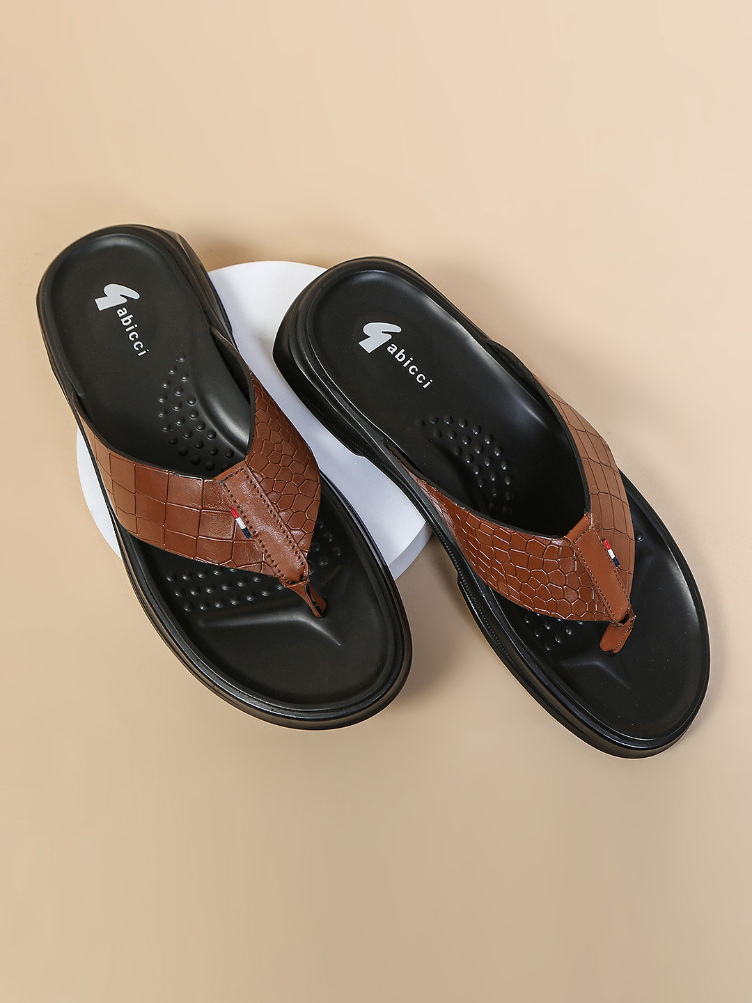 GABICCI Men Leather Thong Comfort Sandals