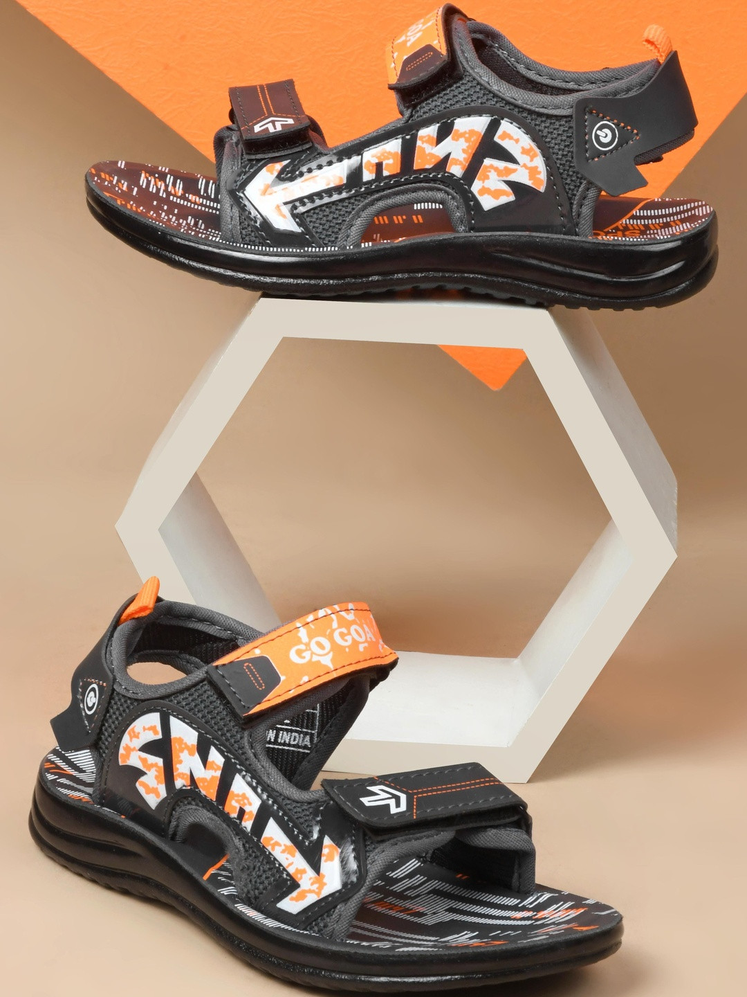 PU-PINE Boys Orange PU Velcro Sports Sandals