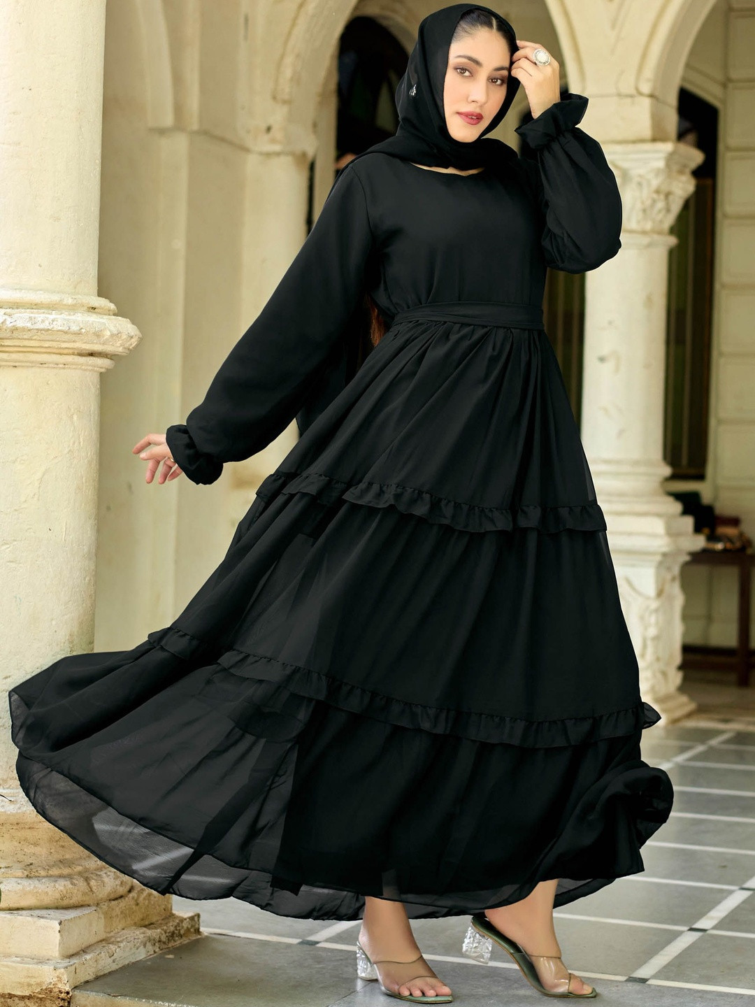 SARINKU Women Ruffles Fit and Flare Maxi Dresses