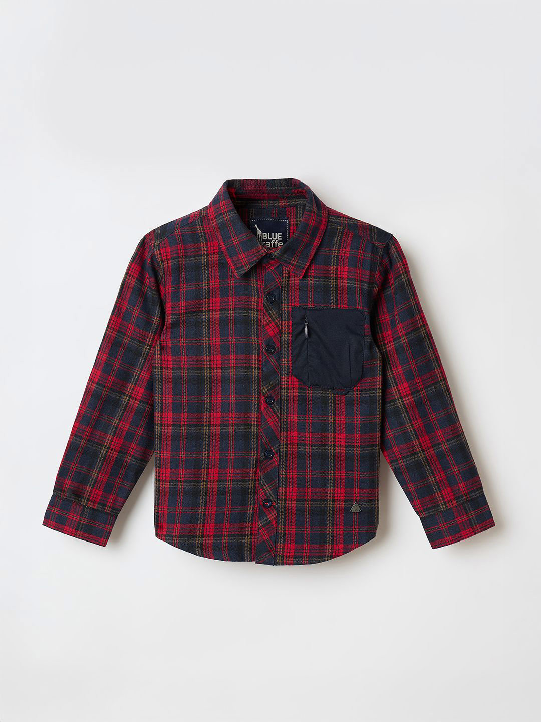 Blue Giraffe Boys Tartan Checks Spread Collar Pure Cotton Casual Regular Fit Shirt