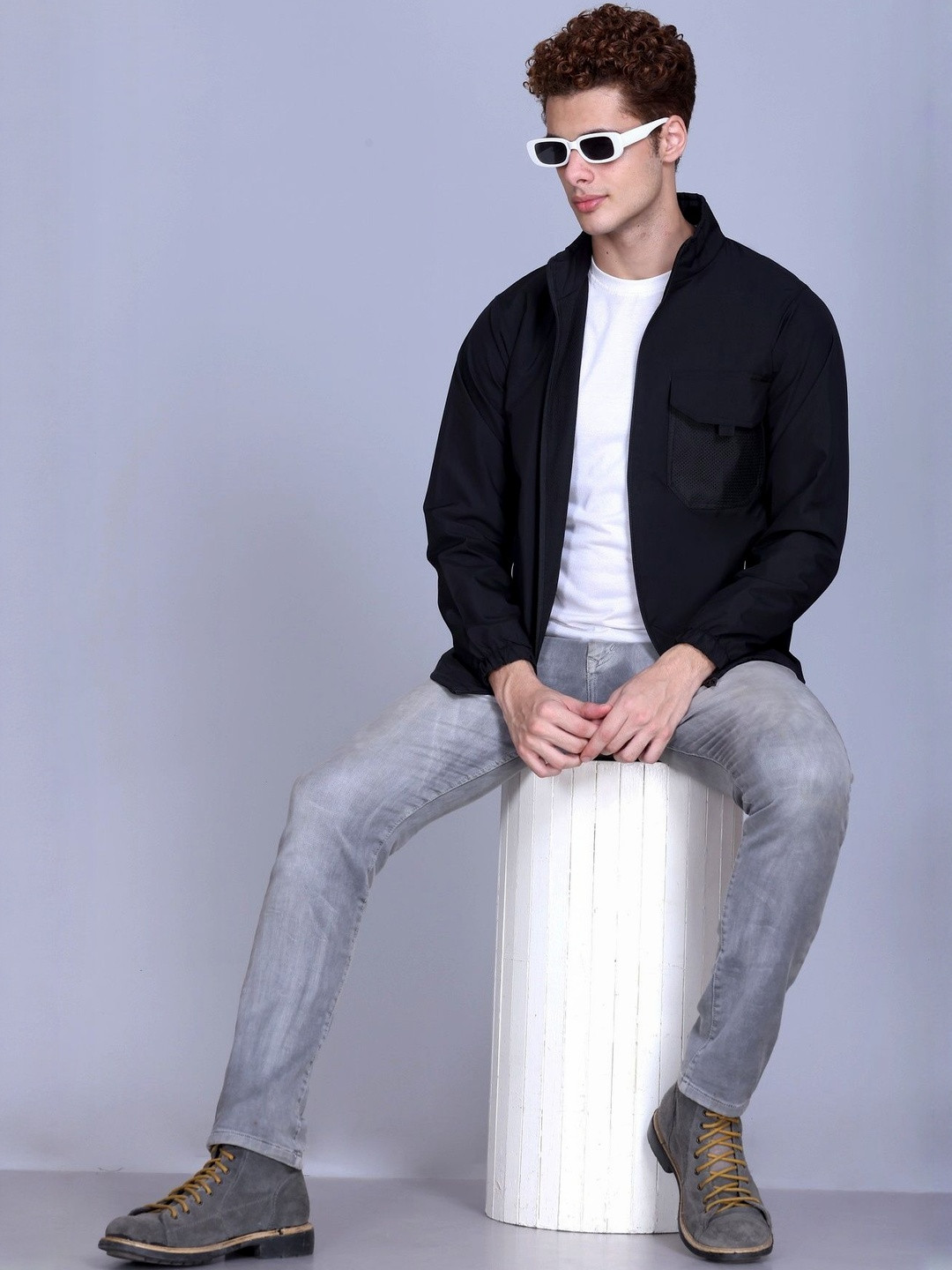 Roadster Men Black Mock Collared Zipper Windcheater Jacket