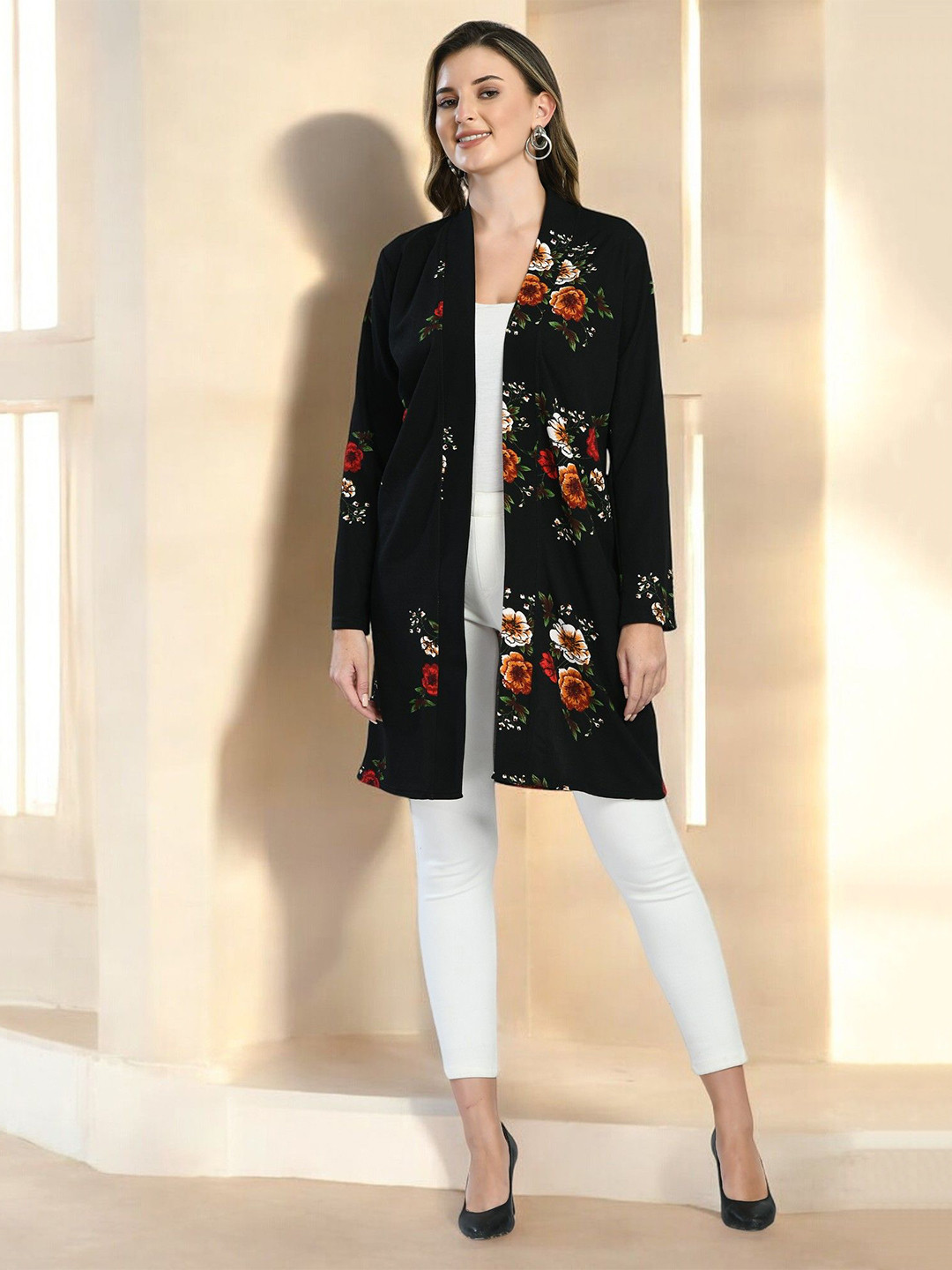 ZEUGEN Women Floral Printed Long Shrug with Full Sleeves