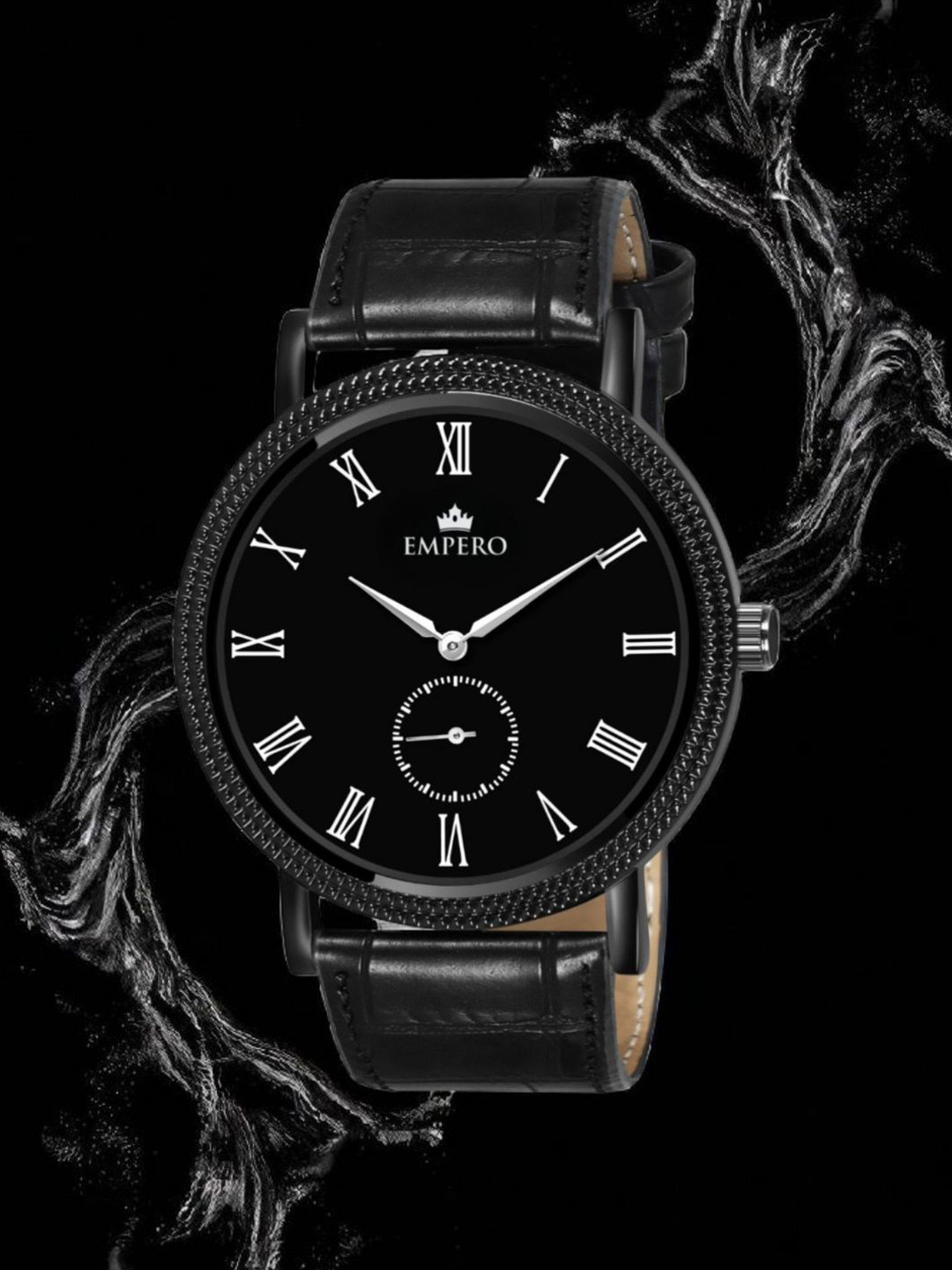 EMPERO EAB302 Men Brass Dial & Leather Straps Analogue Watch EAB302 Full Blk Leather