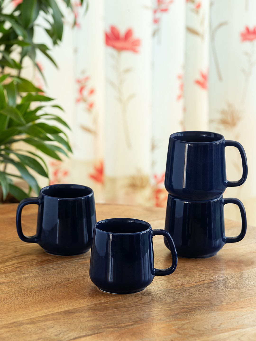 ExclusiveLane Blue 'Mariana Blues' Solid Ceramic Glossy Mugs Set of Cups and Mugs