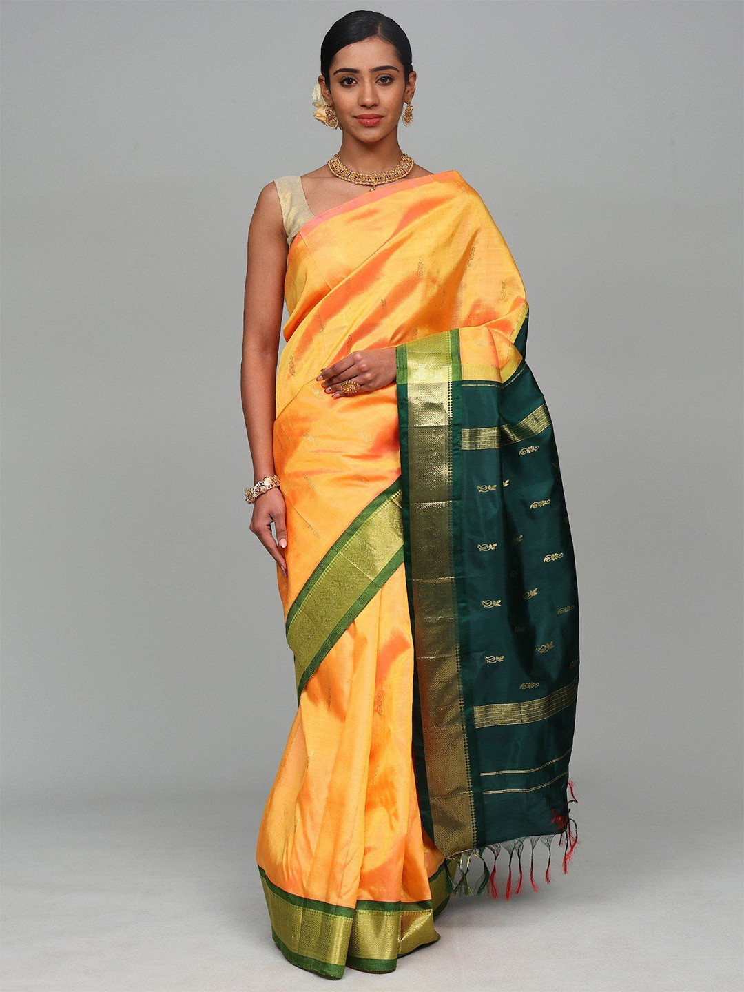 Exotic India Floral Woven Design Zari Art Silk Saree From Kumbakonam