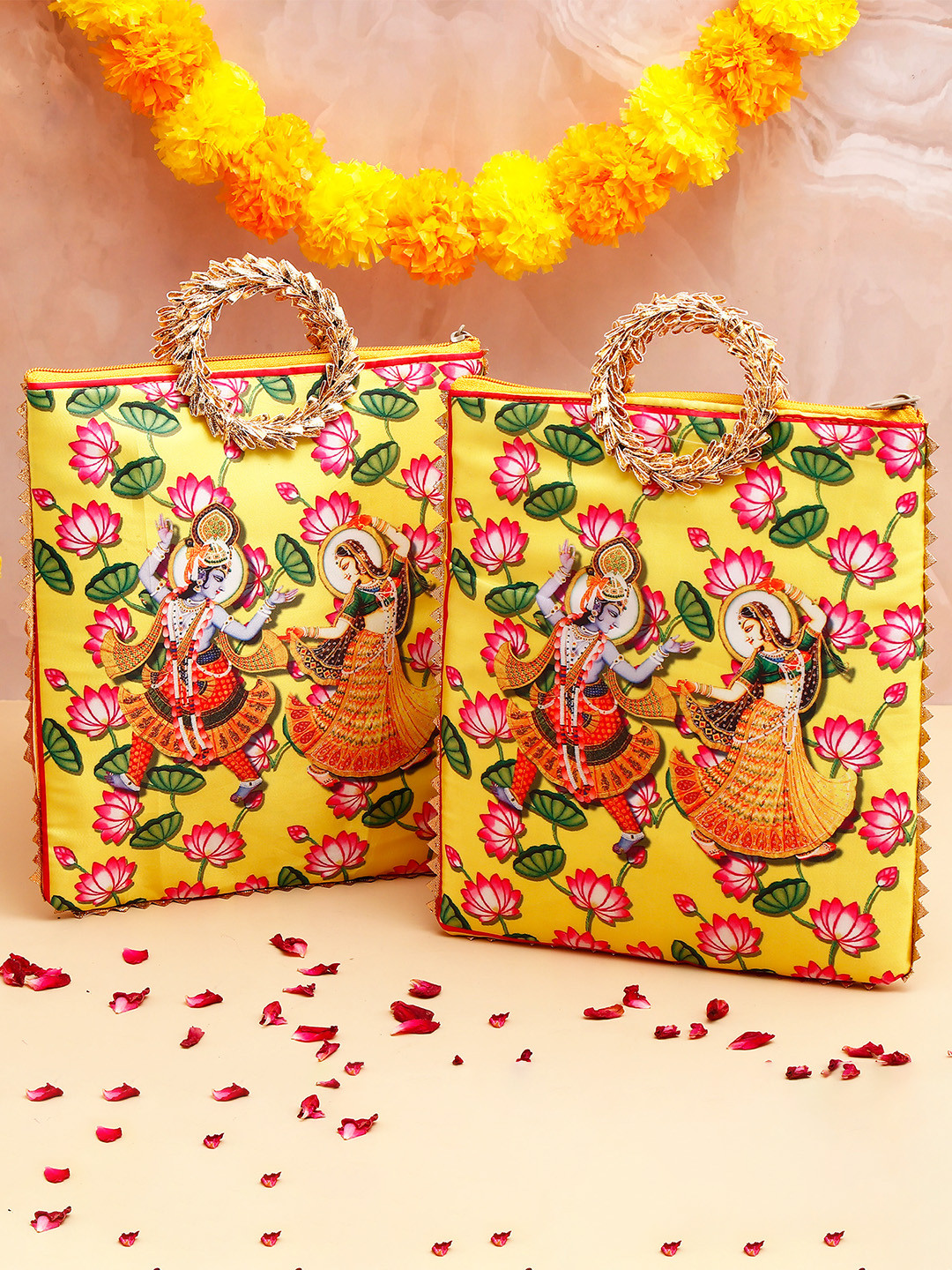 Archies Shree Lakshmi Narayan Ethnic Handcrafted Zip Up Fabric Bag
