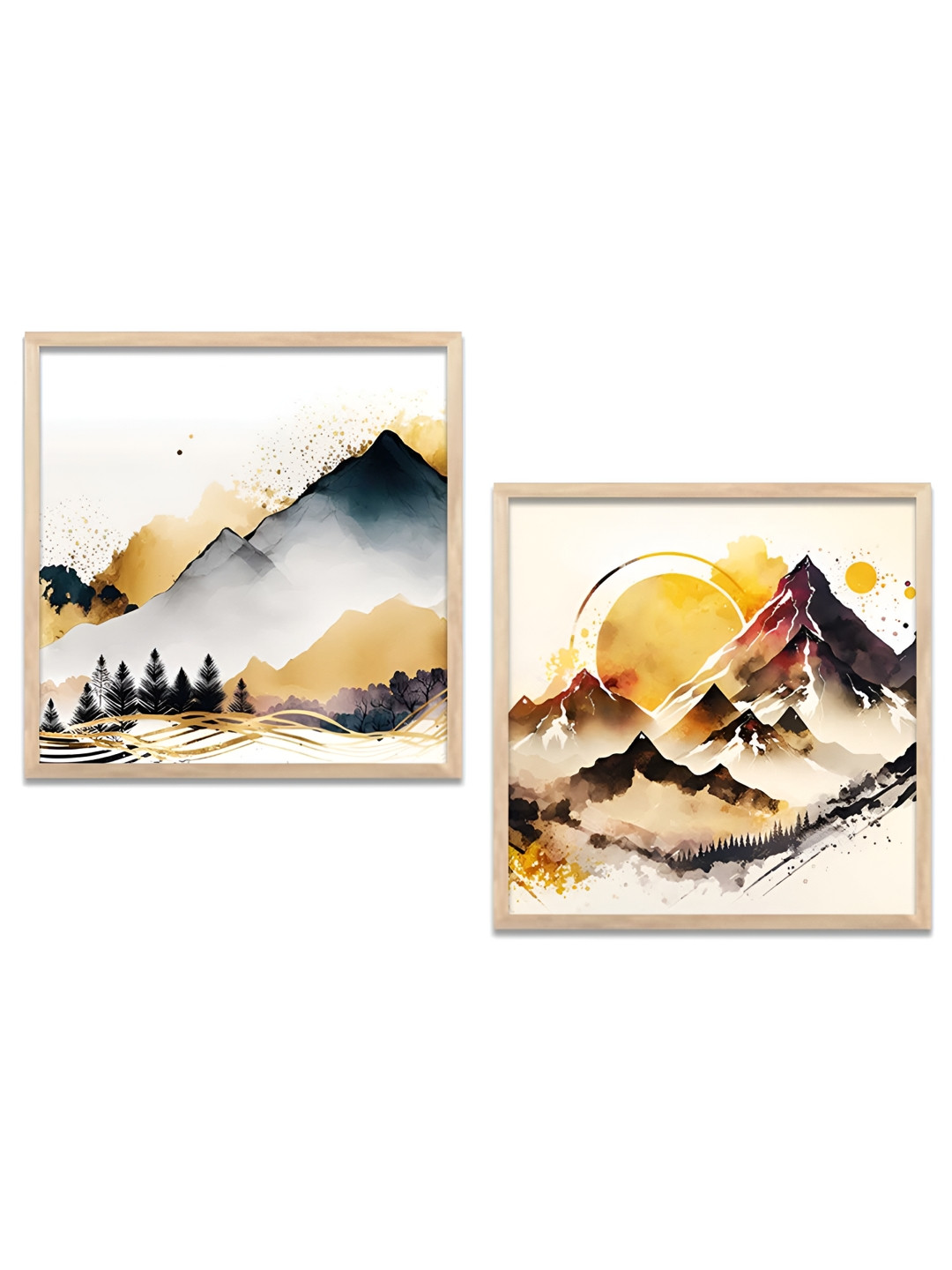 Kotart Brown & White 2 Pieces Mountains Printed Wooden Wall Arts