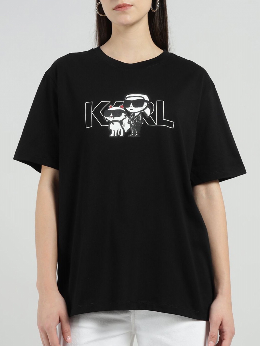 Karl Lagerfeld Graphic Printed Round Neck Pure Cotton Oversized  T-shirt