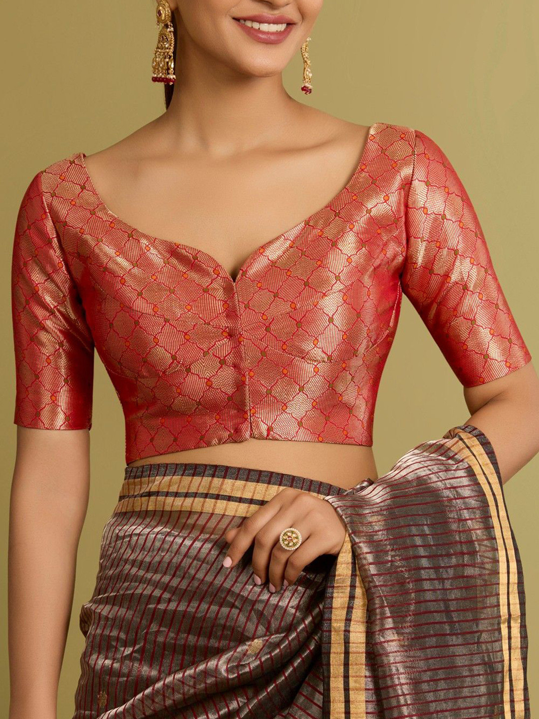 Taneira Red Brocade Viscose Blouse