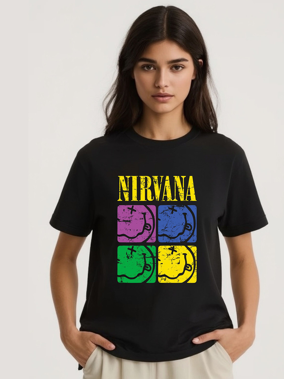 Freaks Women Nirvana Graphic Printed Round Neck Pure Cotton T-shirt