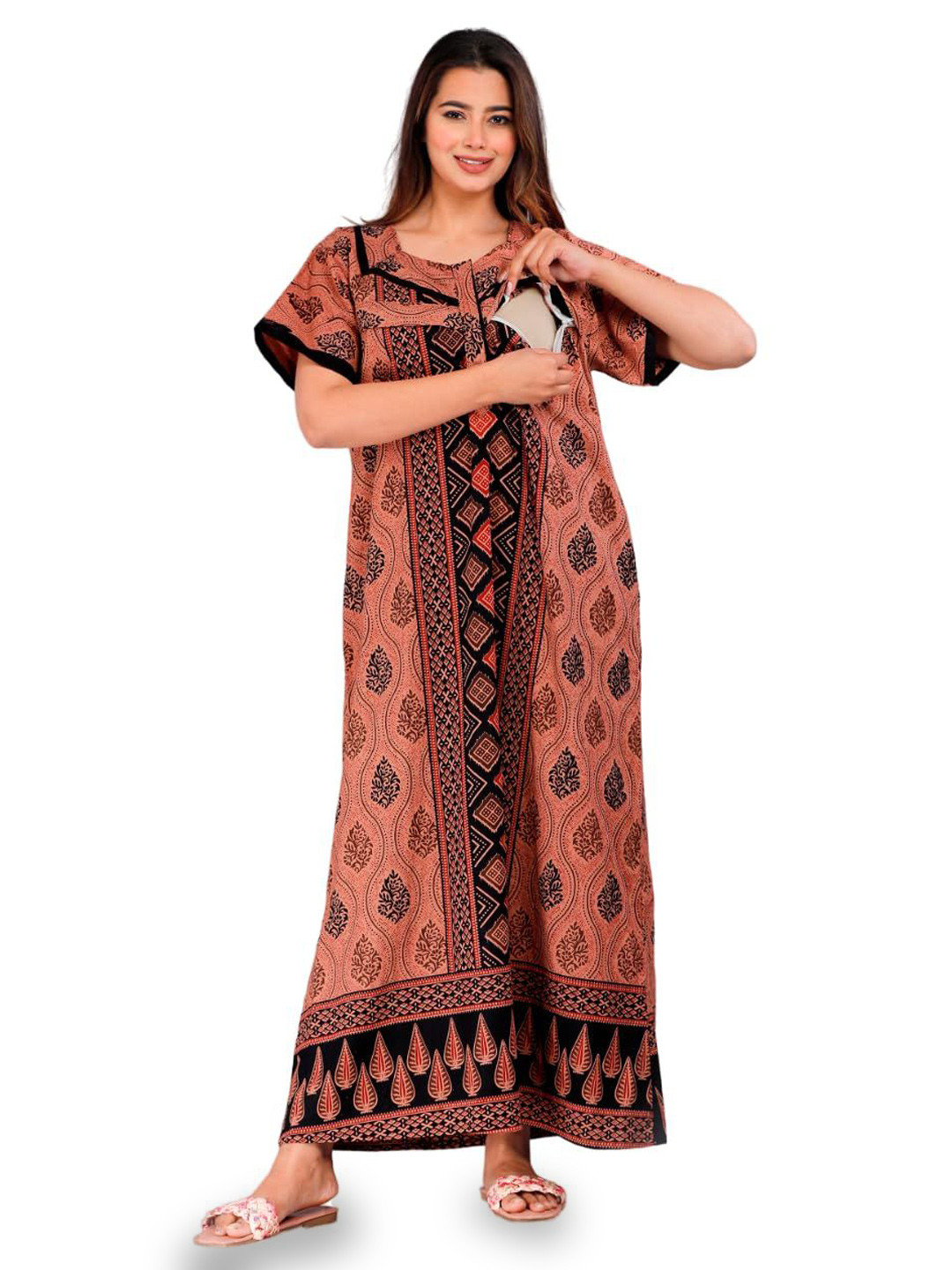 Riddhi Textile Hub Printed Pure Cotton Maternity Maxi Nightdress