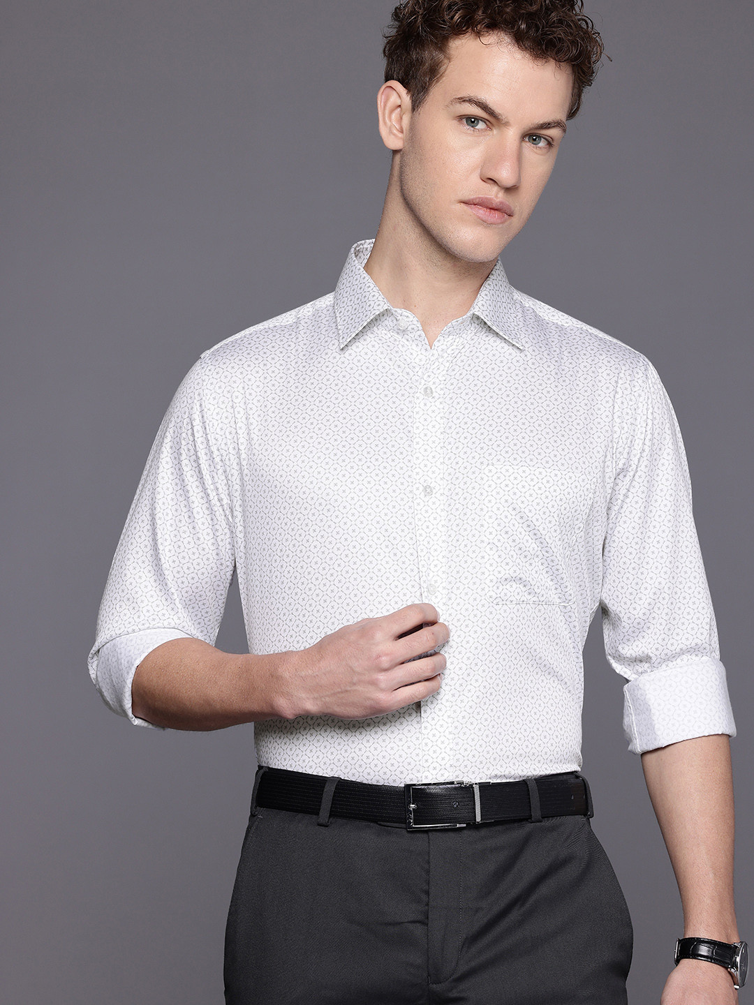 Raymond Pure Cotton Ethnic Motifs Printed Slim Fit Formal Shirt