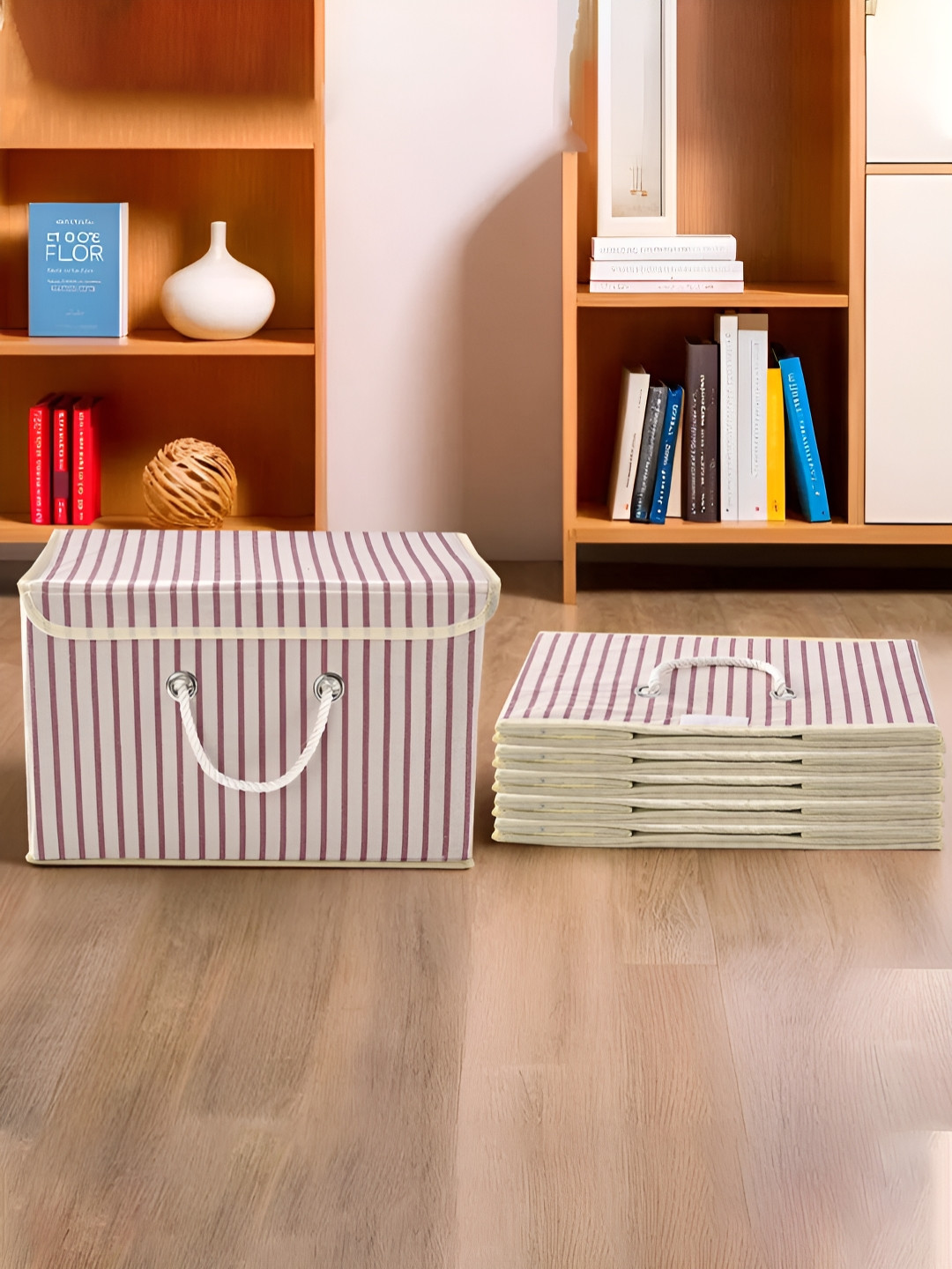 RUBOXA Cream-Colored & Brown 6 Pieces Lining-Printed Foldable Drawer Organisers