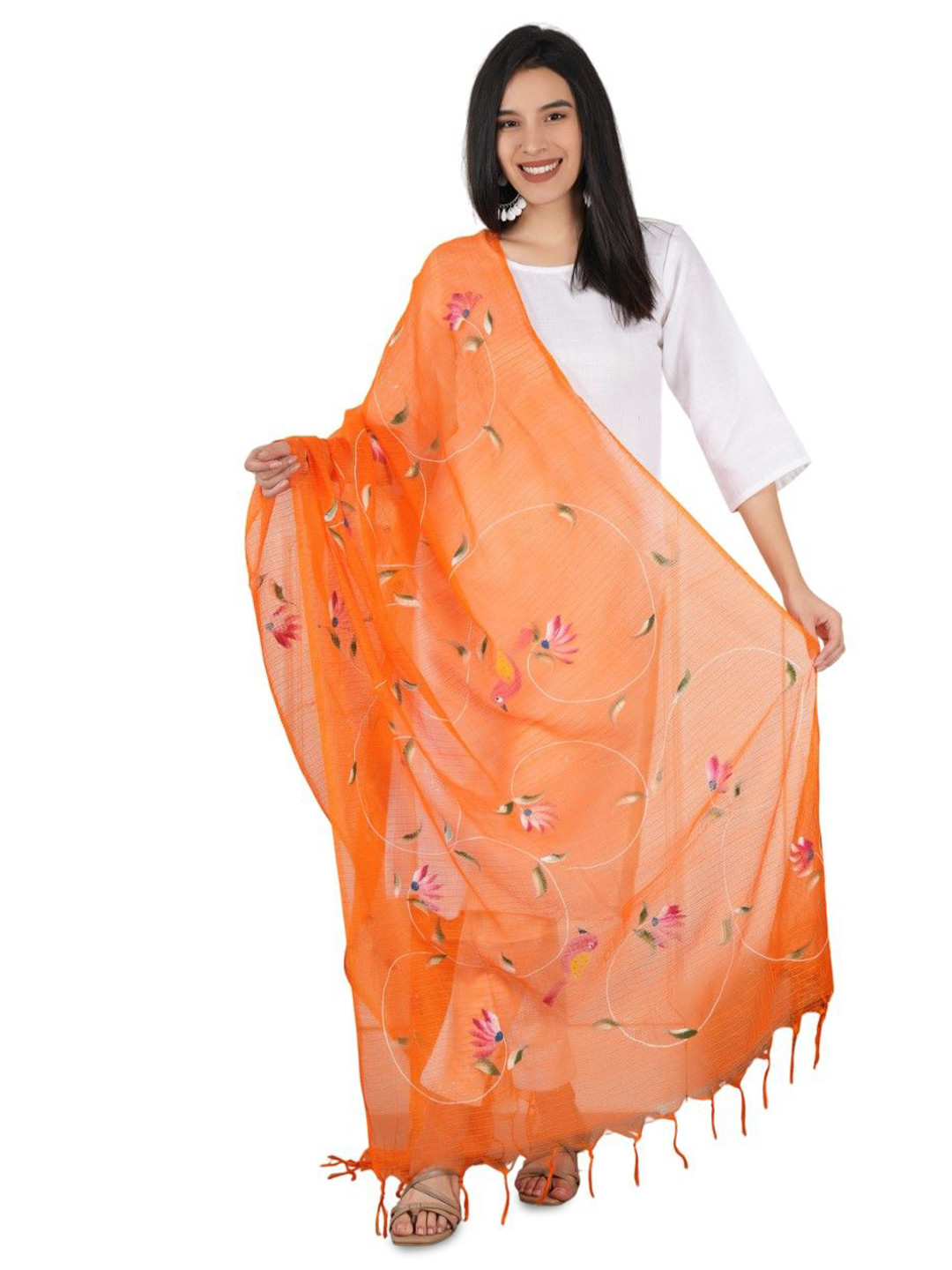 A R SILK DUPATTA HUB Floral Hand Painted Cotton Dupatta