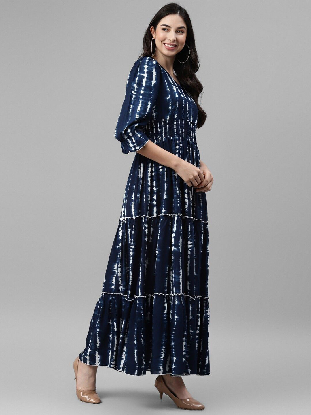 Raiyani Enterprise Tie and Dye Puff Sleeve Wrap Maxi Dress