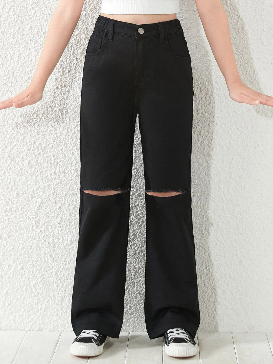 M&H Easy Women Regular Fit High-Rise Slash Knee Cotton Jeans