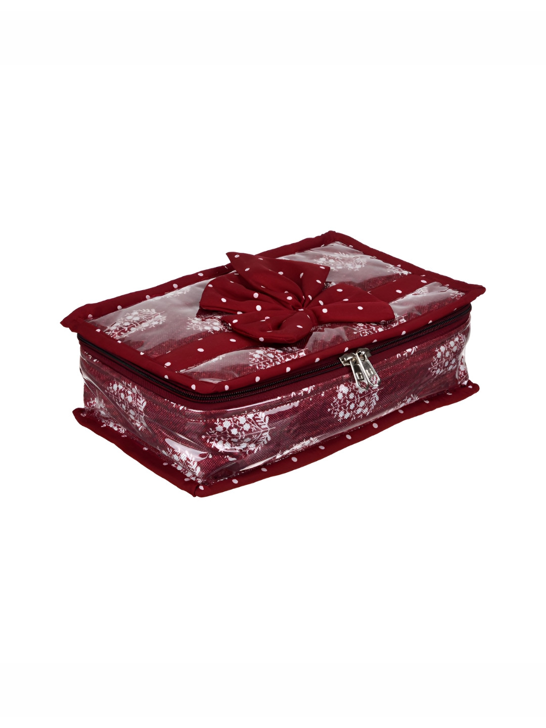 Aura Maroon & White Printed 6 Pouch Jewellery Organisers