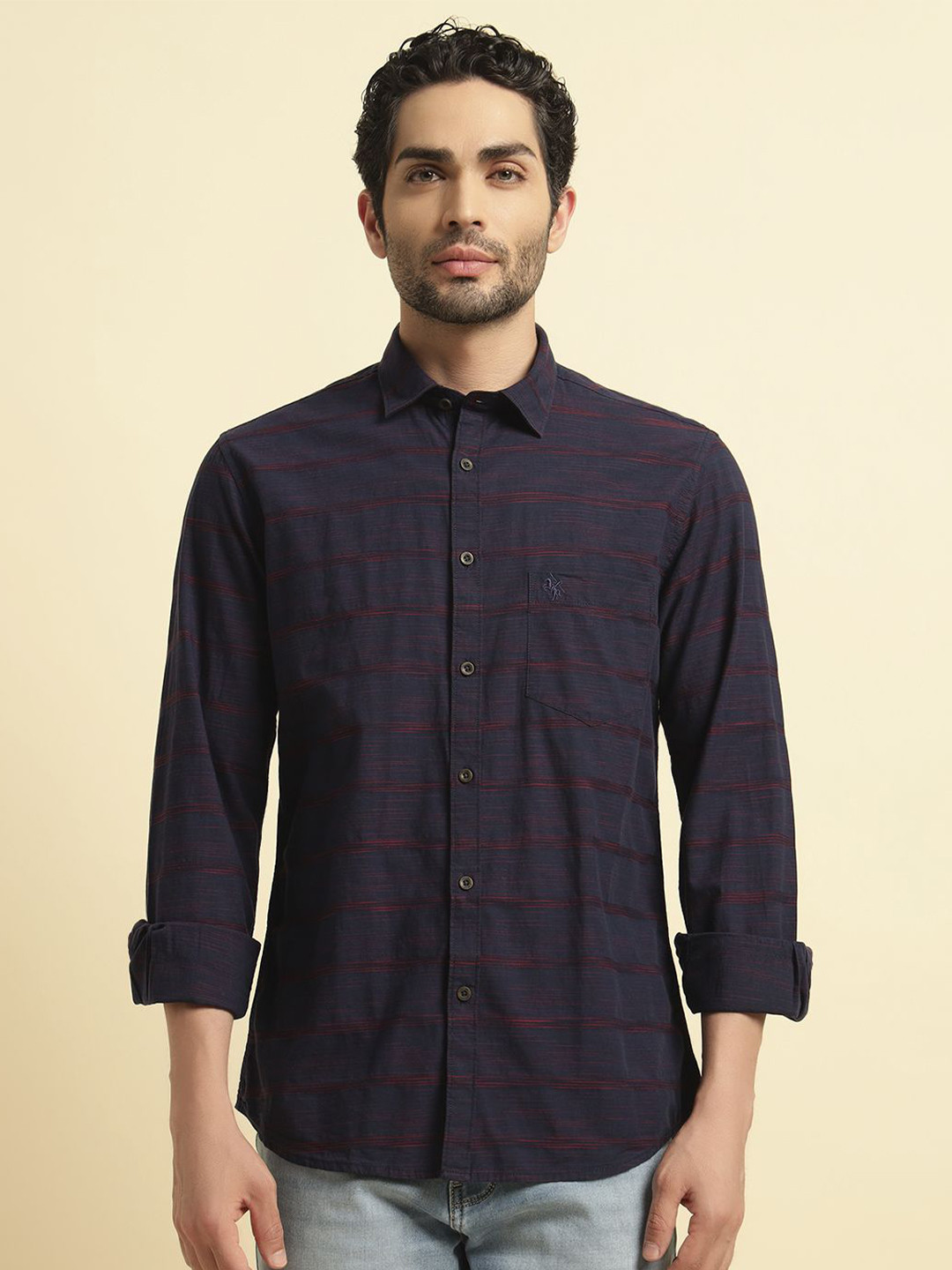 Cantabil Horizontal Striped Breathable & Soft Cotton Casual Shirt