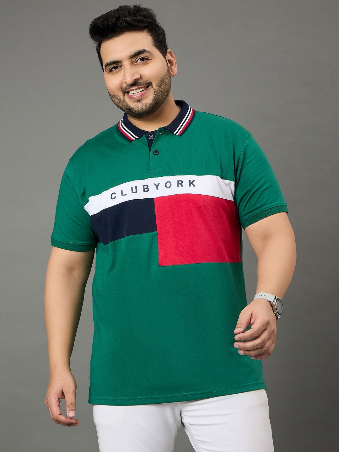 Club York Colourblocked Polo Collar Short Sleeves Cotton T-shirt
