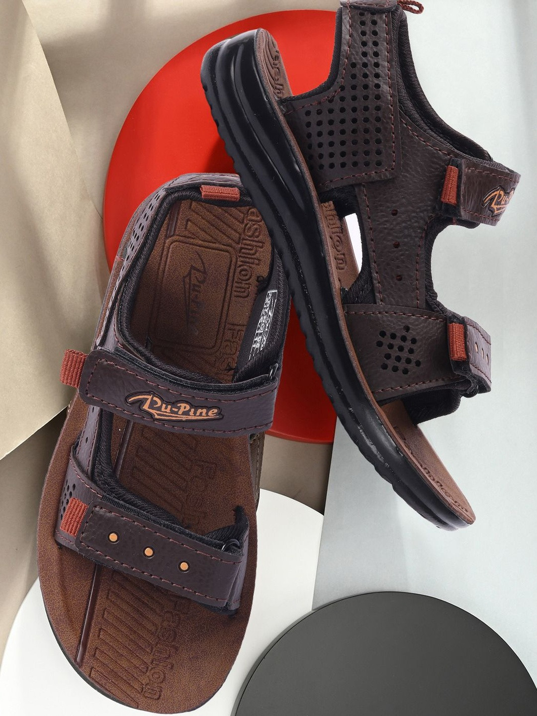 PU-PINE Boys Brown PU Velcro Sports Sandals