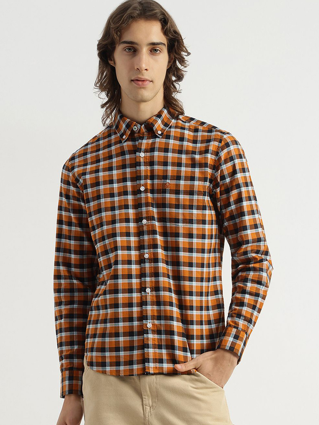 United Colors of Benetton Other Checks Checked Button-Down Collar Pure Cotton Shirt