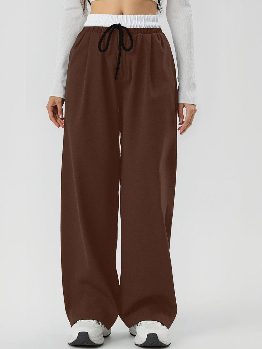 AAHWAN Women Relaxed Loose Fit High-Rise Trousers