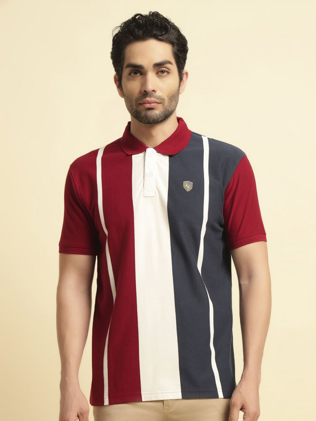 Cantabil Colourblocked Polo Collar Cotton T-Shirt