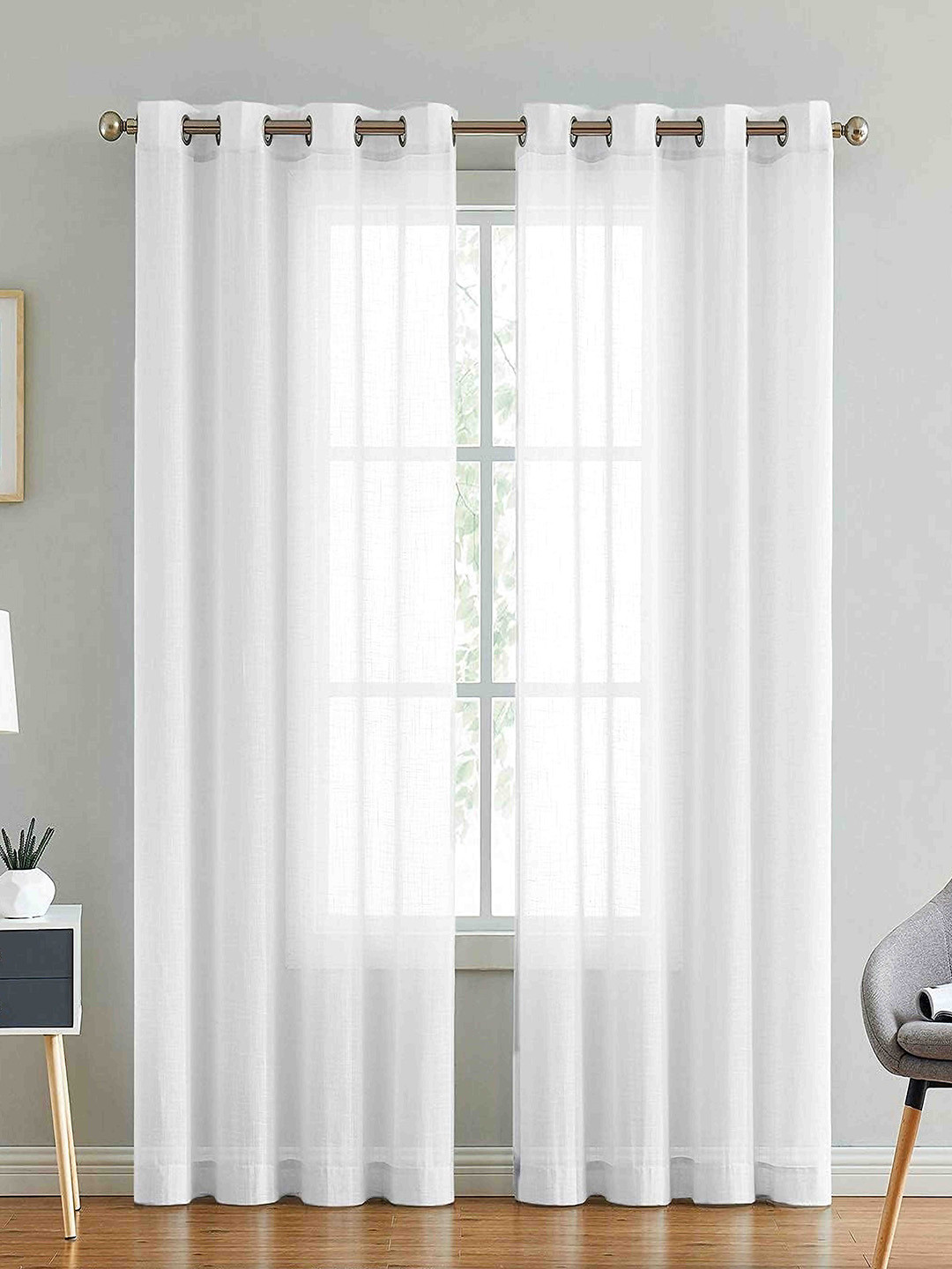 Myntra Elegant Homes Set Of 2 White Linen Solid Door Curtain