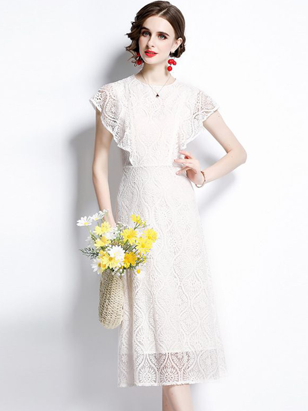 all about you Women Cape Sleeves Fit and Flare Maxi Dress