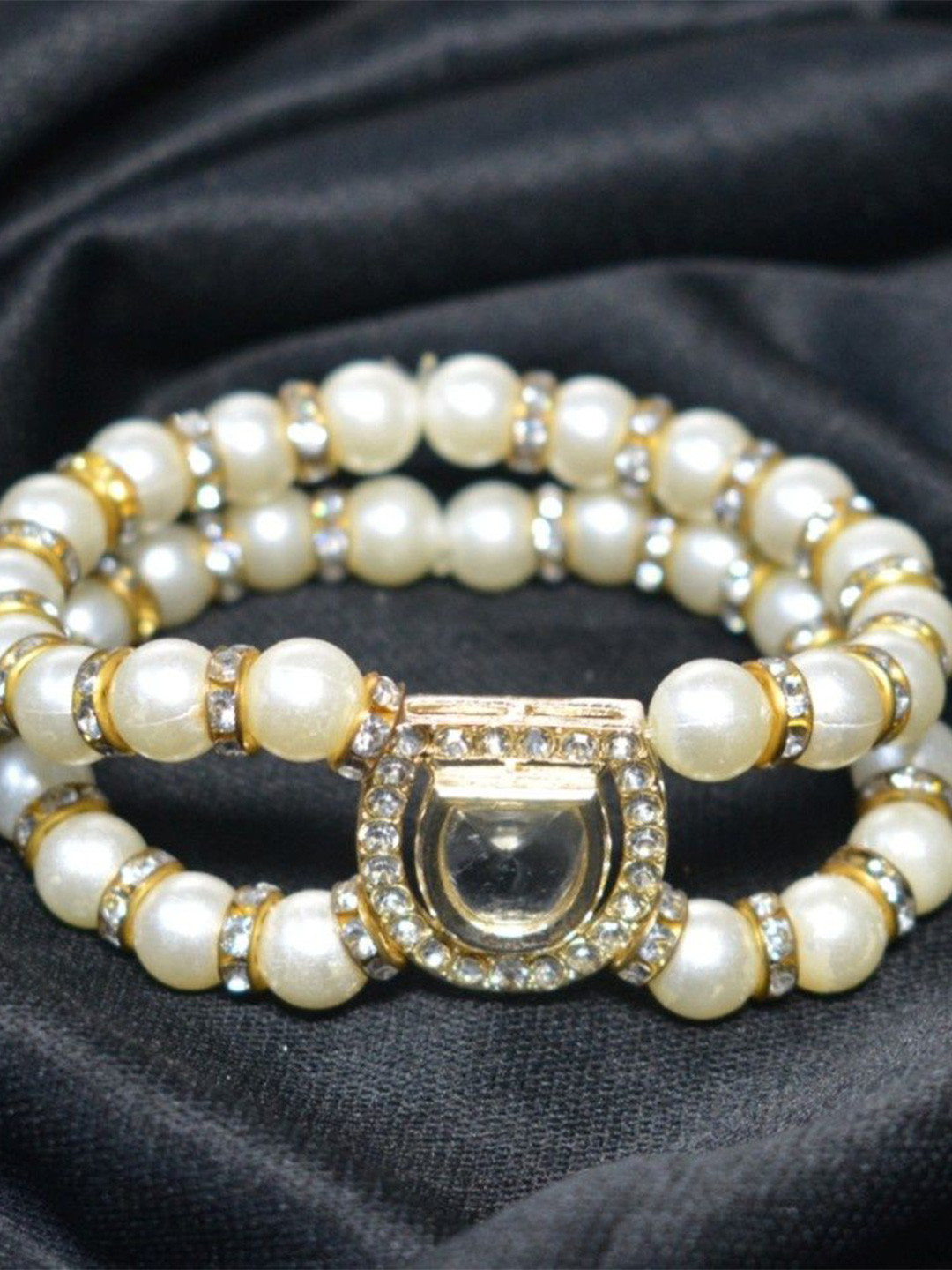 Buy That Trendz Sterling Silver-Plated Stones Studded & Beaded Wraparound Bracelet