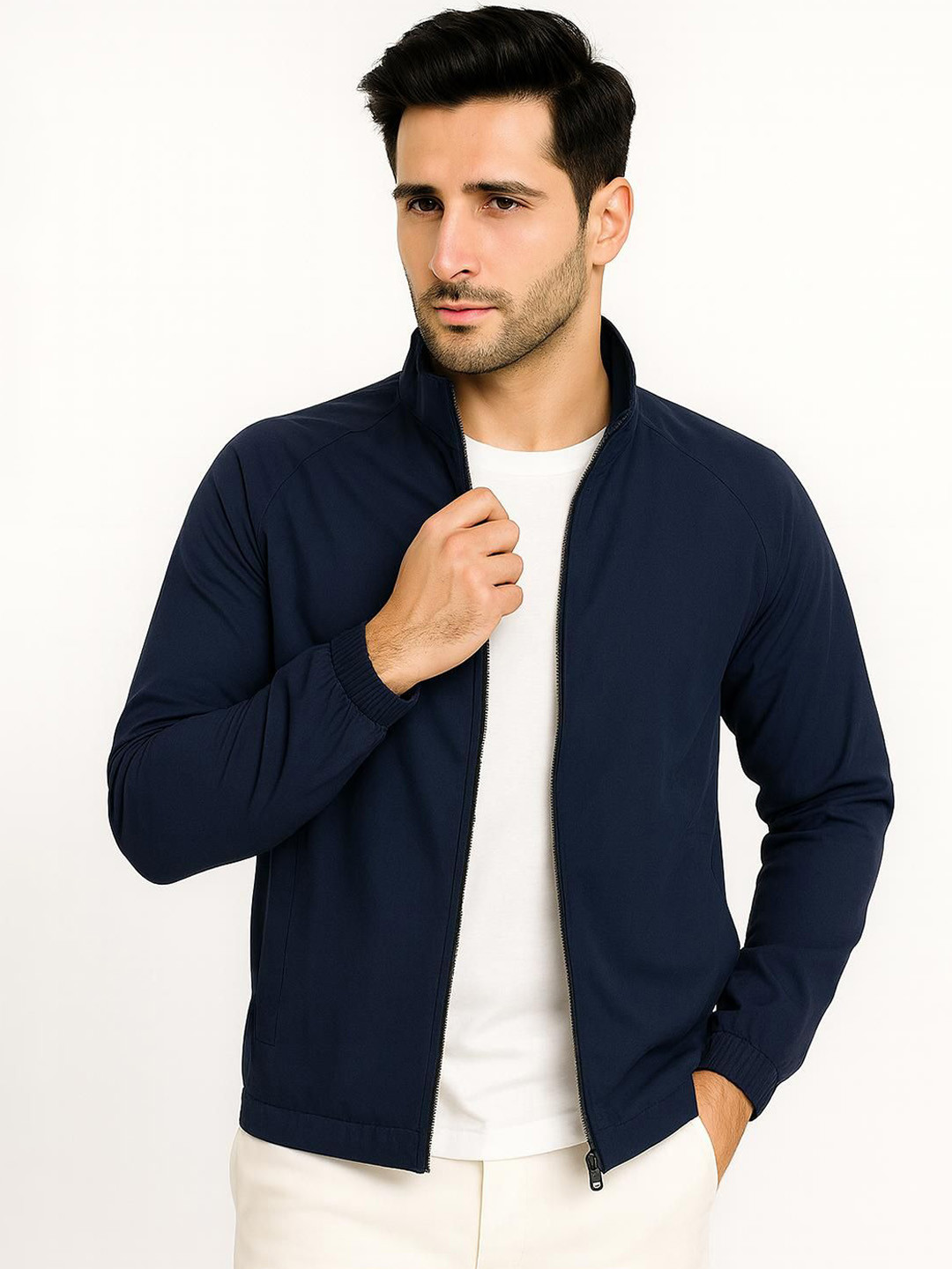 Apraa & Parma Mock Collar Long Sleeves Dry Fit Lightweight Running Open Front Jacket