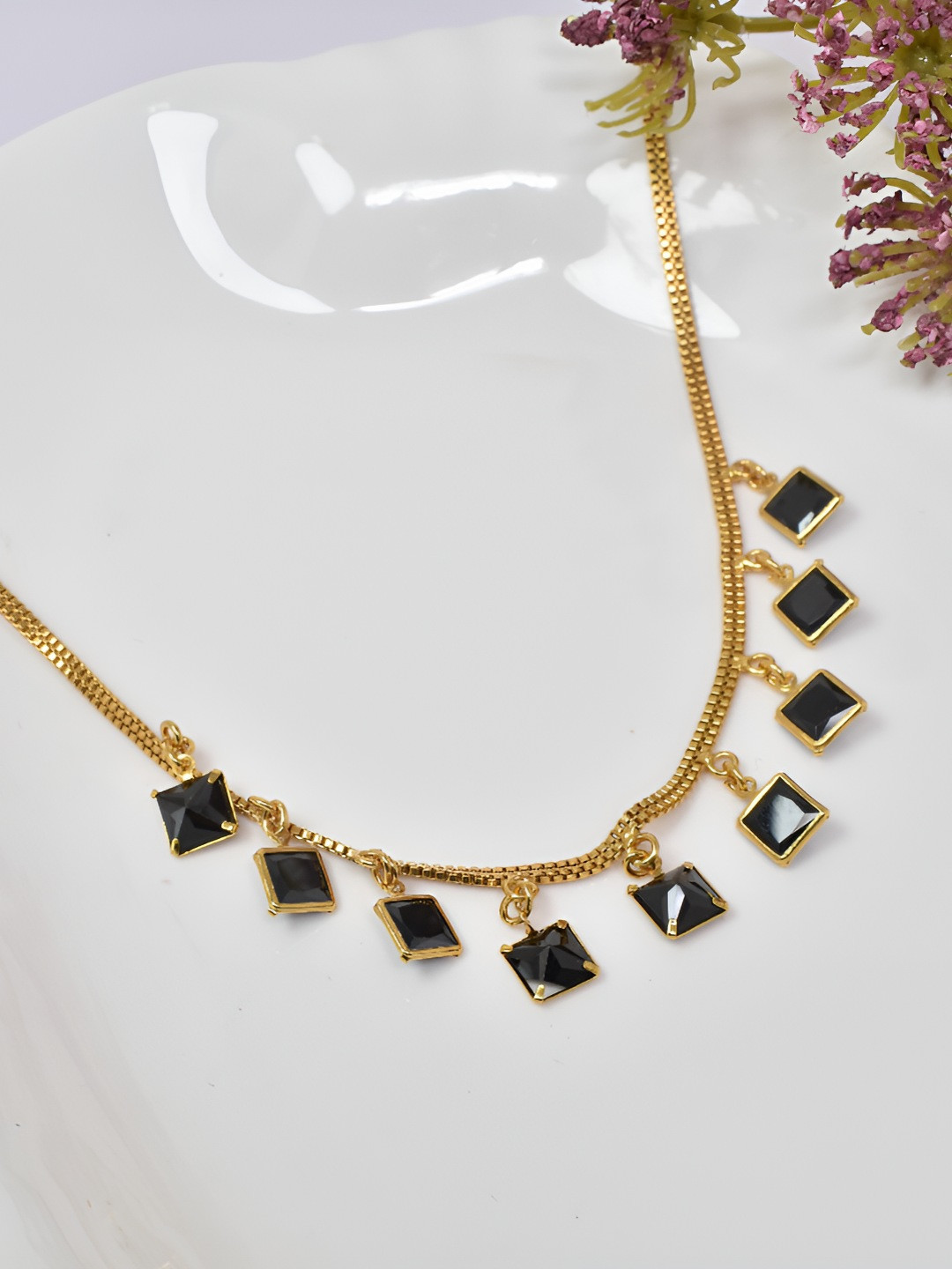 MEIRA JEWELLERY Gold-Plated Artificial Stones Studded Statement Link Chains Necklace