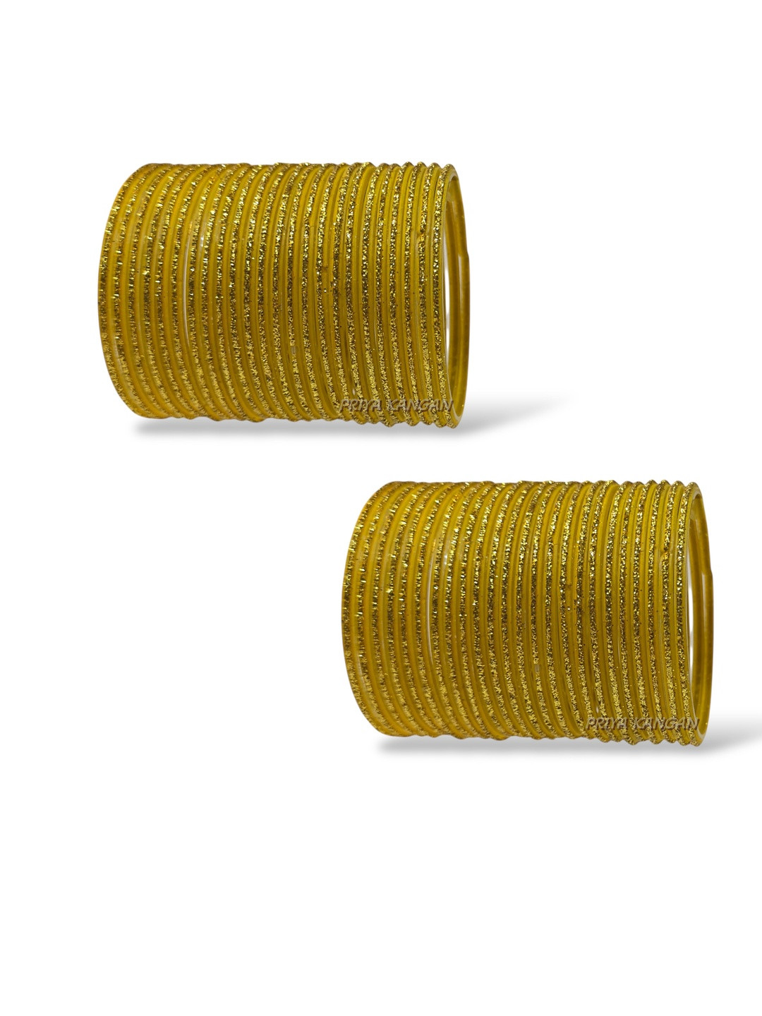 PRIYA KANGAN Set Of 2 Yellow Glass Bangles With Glitter Zari