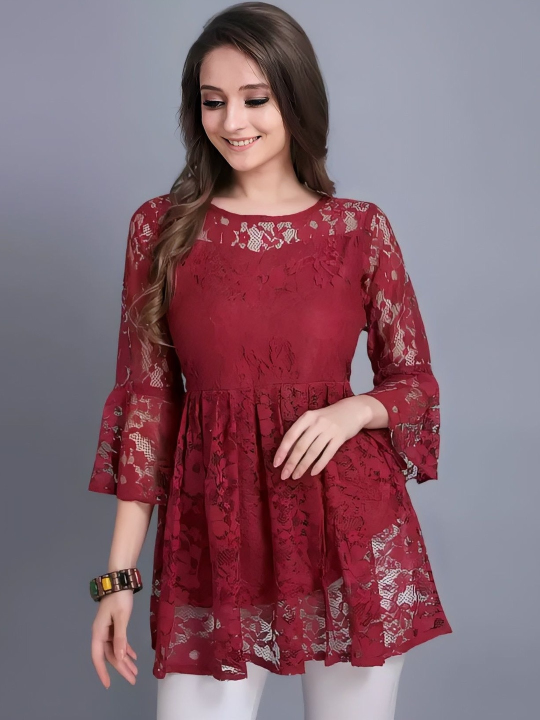 HIALTO Women Maroon Solid Other Tops