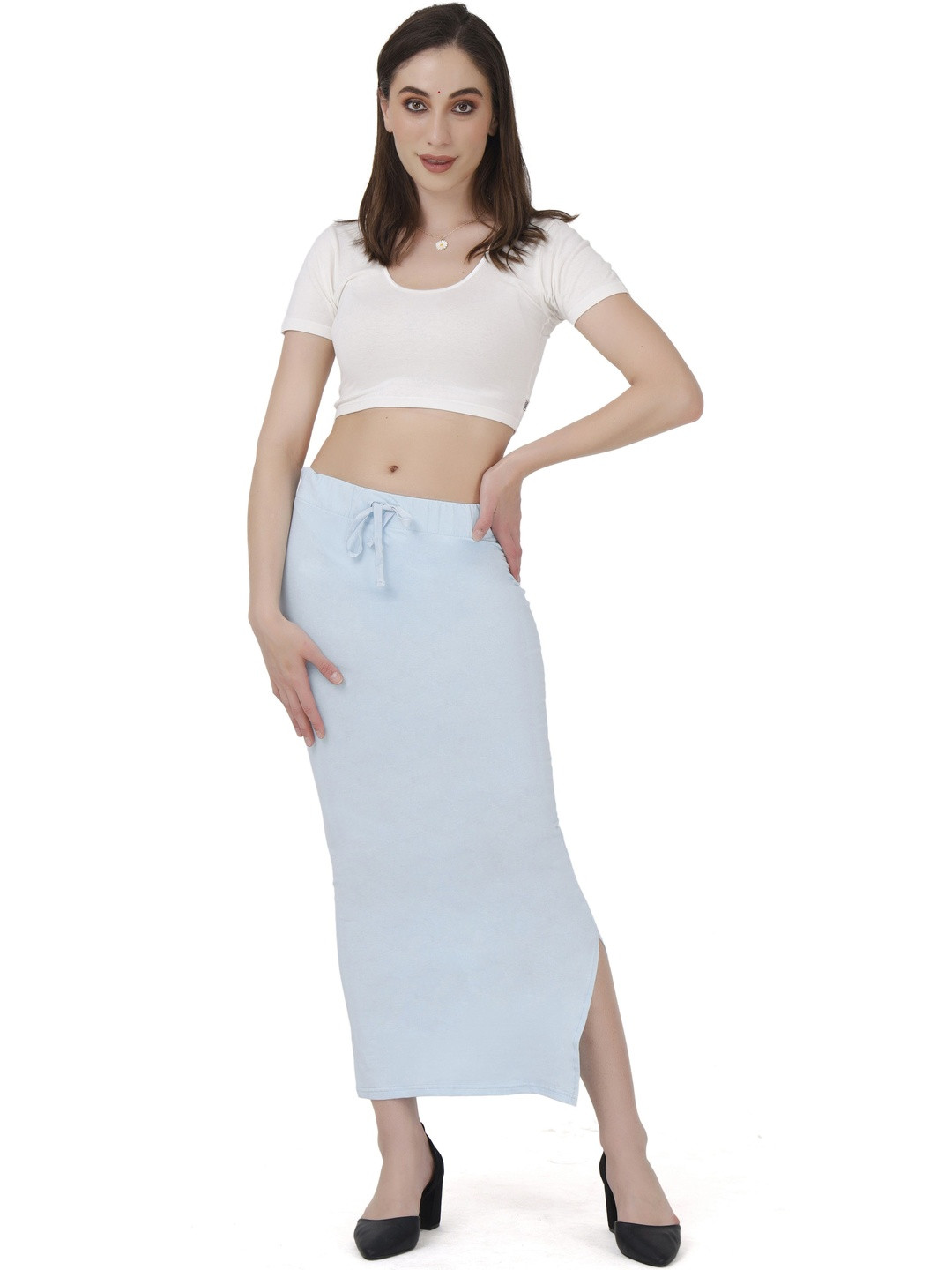 FEMULA Women Blue Solid Cotton Shapewear Petticoat for Saree