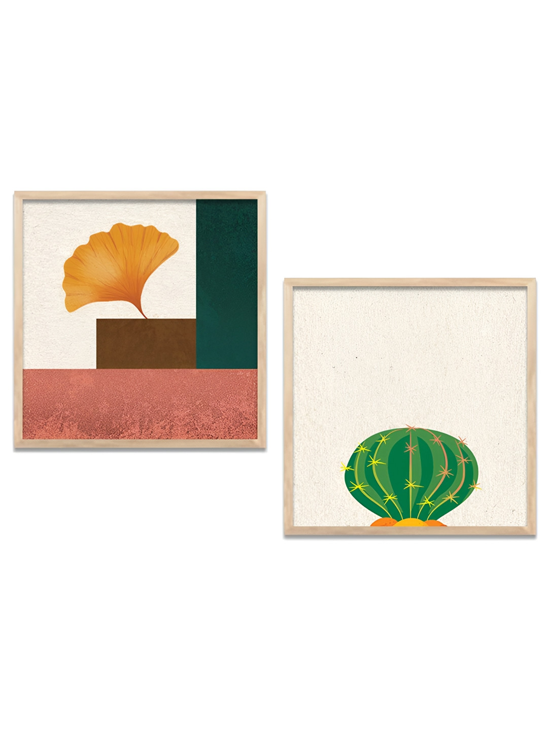 Kotart White & Green 2 Pieces Modern Wooden Square Wall Arts