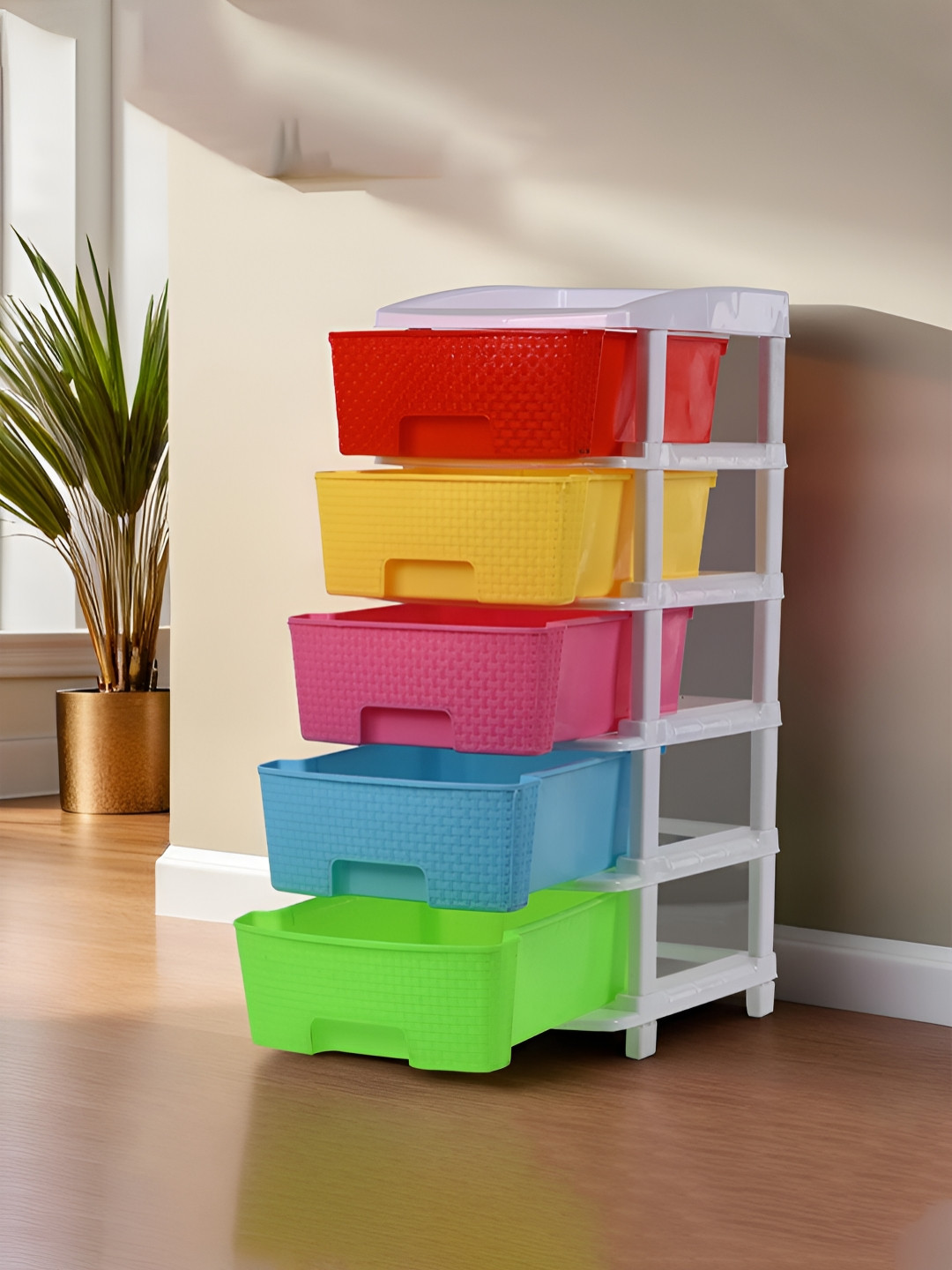 RUBOXA Red & Yellow 5 Tier Wardrobe Drawer Organiser
