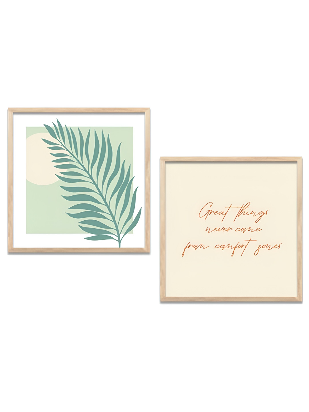 Kotart White & Green 2 Pieces Modern Wooden Square Wall Arts