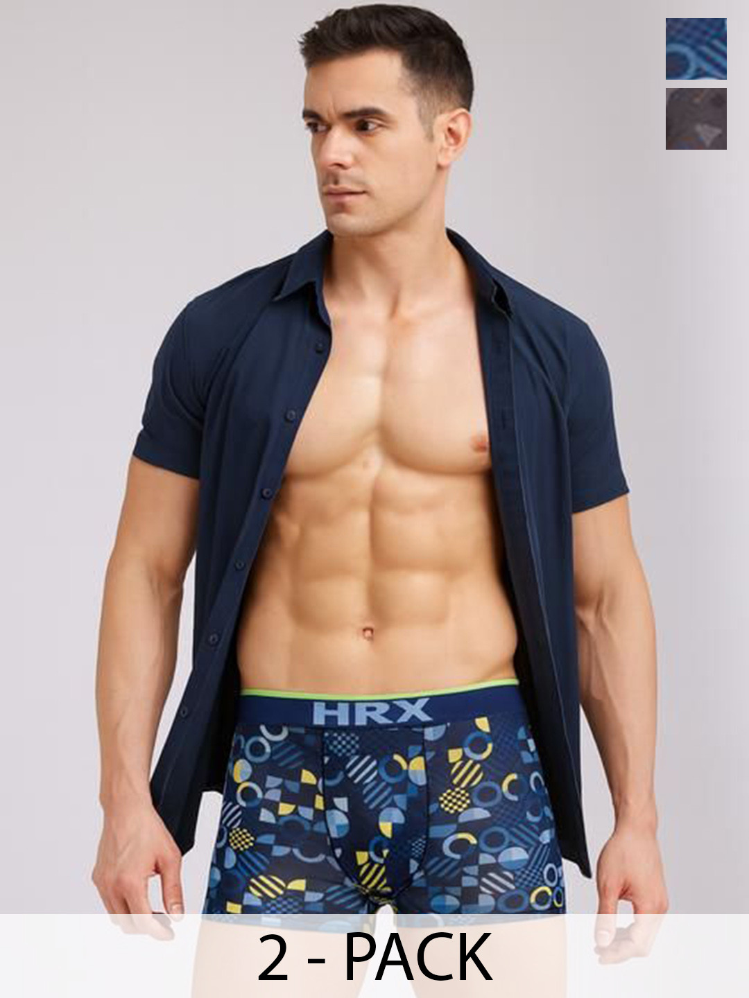 HRX by Hrithik Roshan Pack Of 2 Printed Trunks RE-HTO-PV-Print-104-111-S-Stonegrey/DGrey