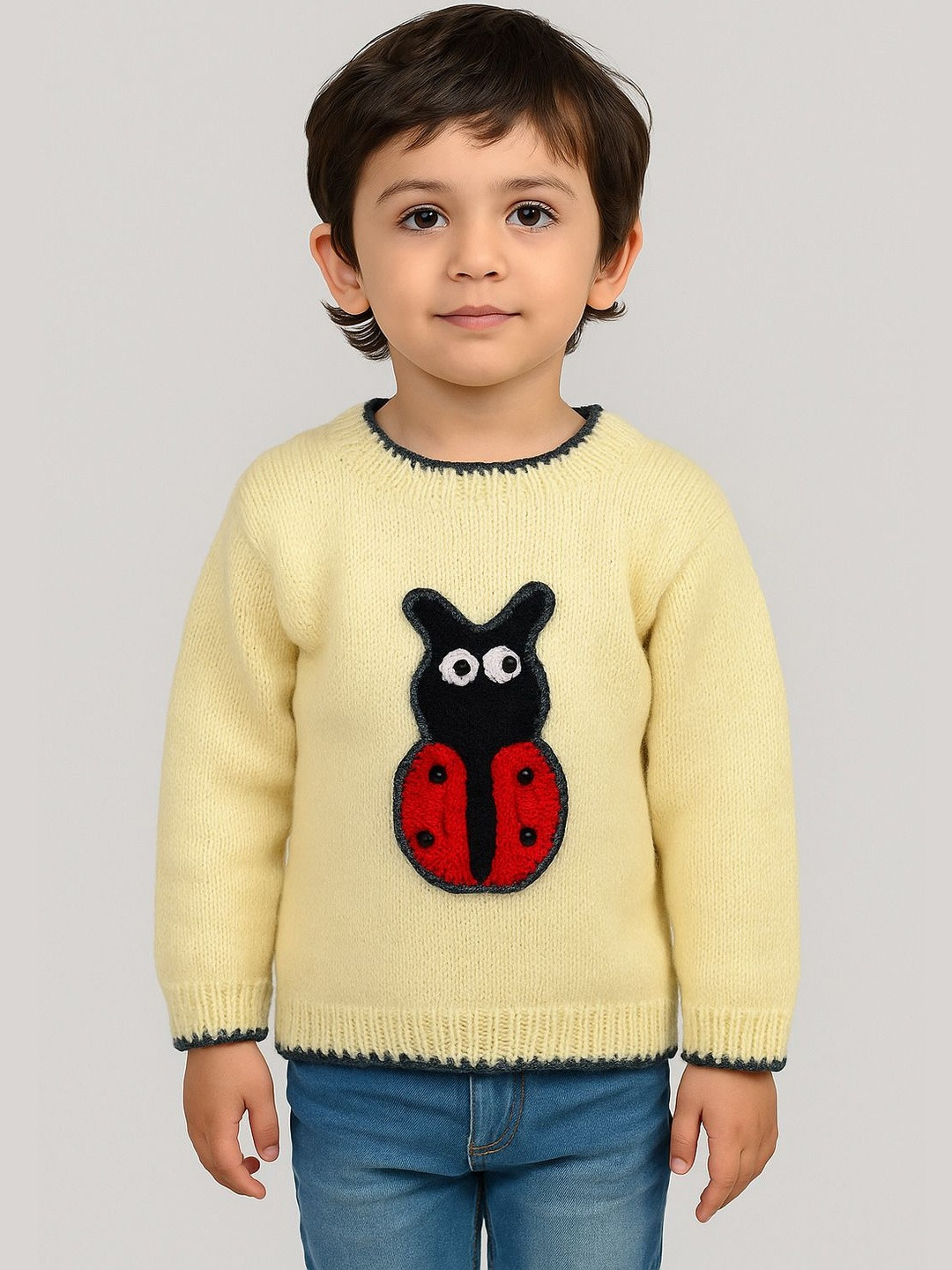 Sabinagarments Kids Beige Wool Embroidered Sweaters