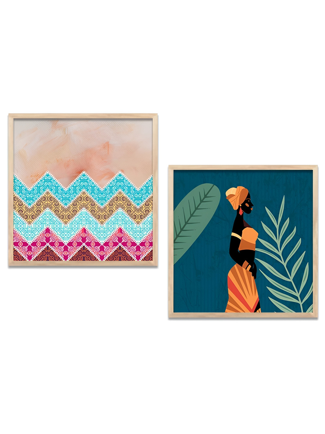 Kotart Teal & Orange 2 Pieces Boho Wooden Wall Arts