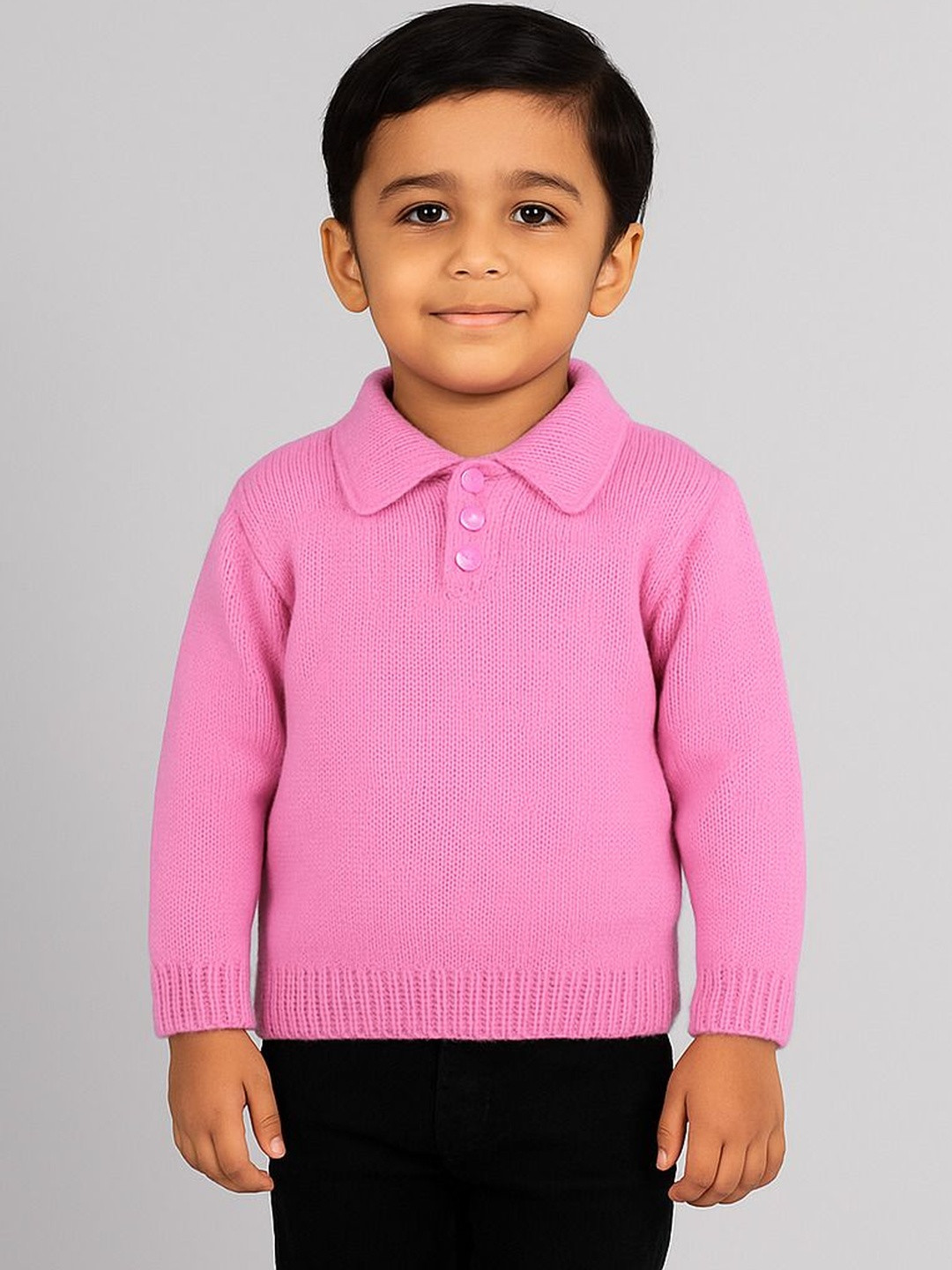 Sabinagarments Boys Pink Solid Woolen Long Sleeves Sweaters
