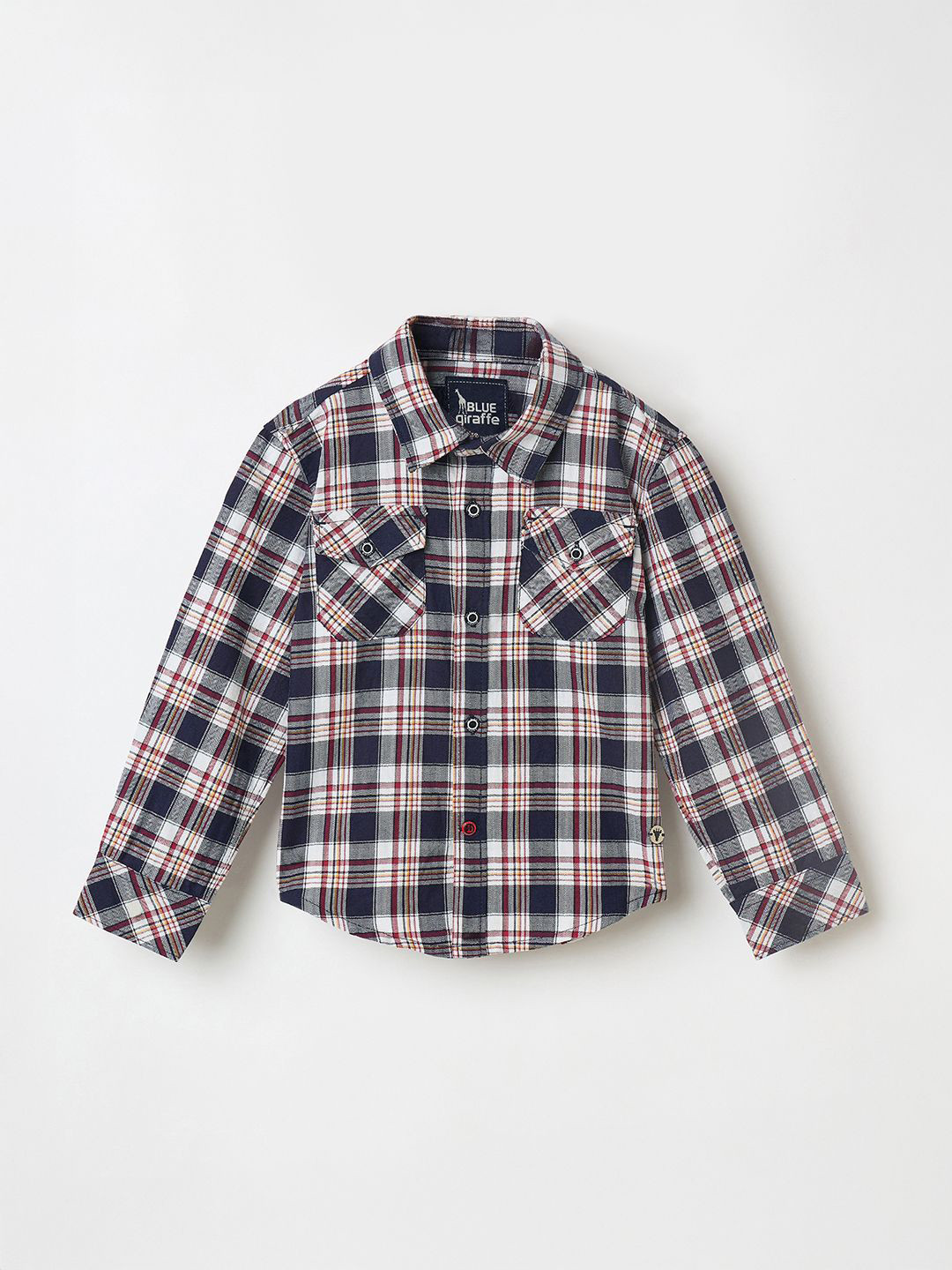 Blue Giraffe Boys Tartan Checks Spread Collar Pure Cotton Casual Regular Fit Shirt