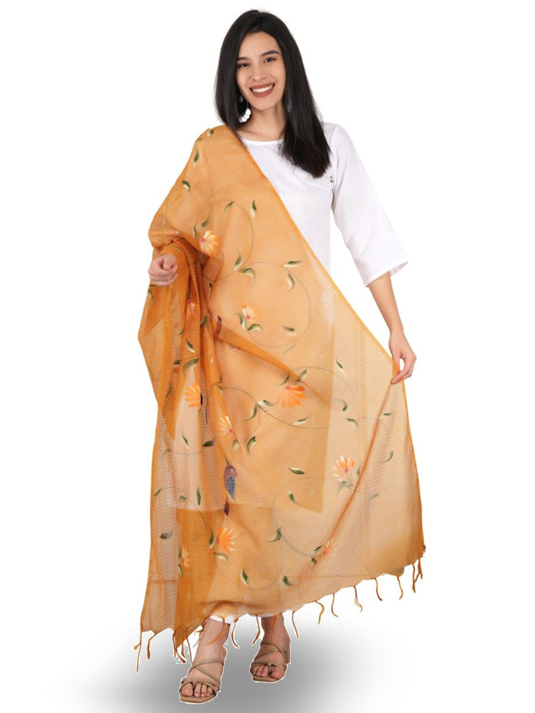 A R SILK DUPATTA HUB  Floral Hand Painted Cotton Dupatta